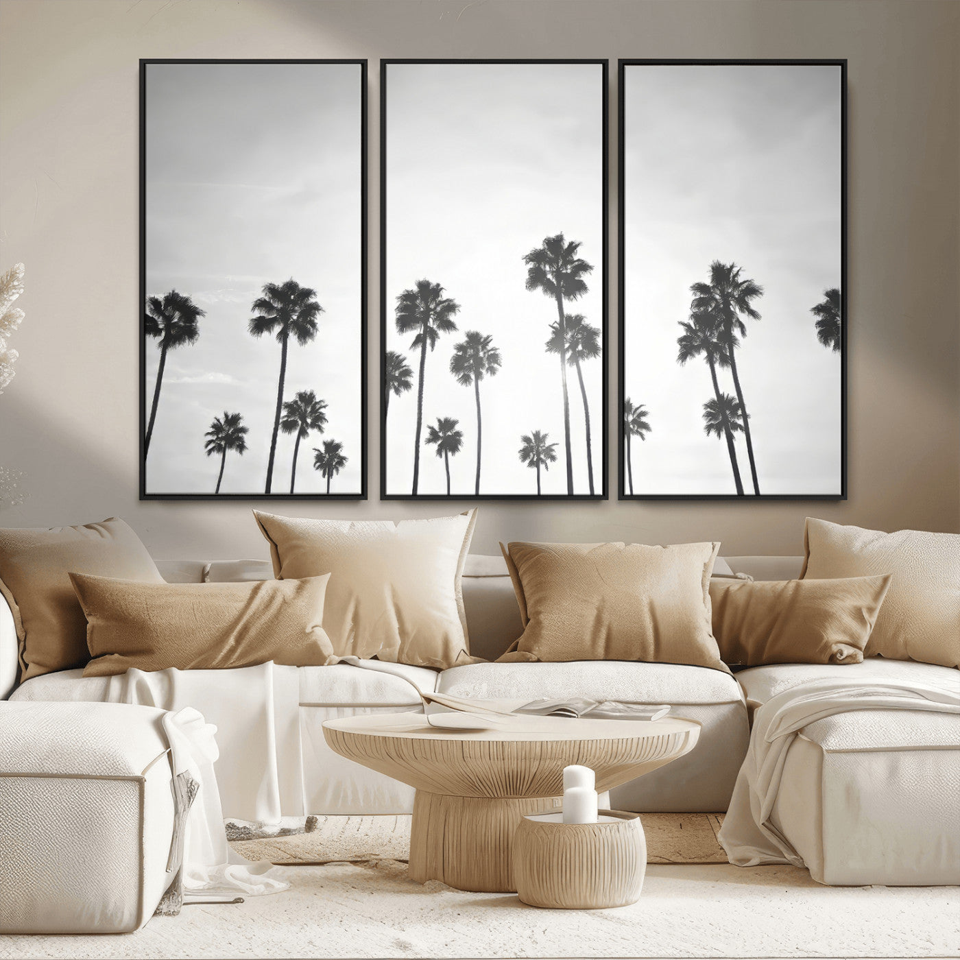 62298277-MGV-CV-36X24-Monochrome Palms Wall Art Canvas Print – Framed Minimalist Silhouetted Trees Artwork for Home, Office, Living Room