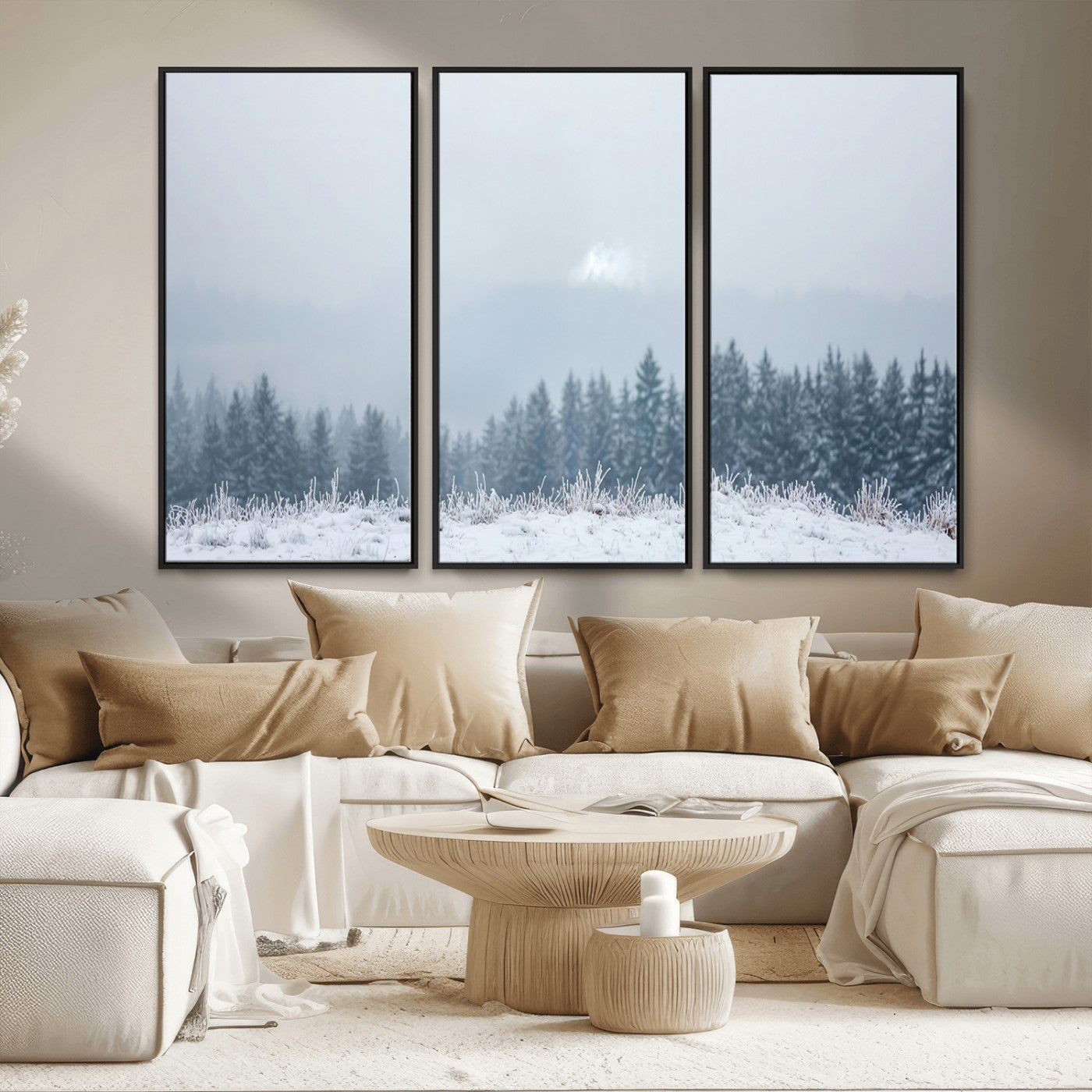33033082-MGV-CV-36X24-Winter Forest Wall Art Canvas Print – Framed Snowy Landscape Art Picture Misty Tree Scene Artwork for Home Office