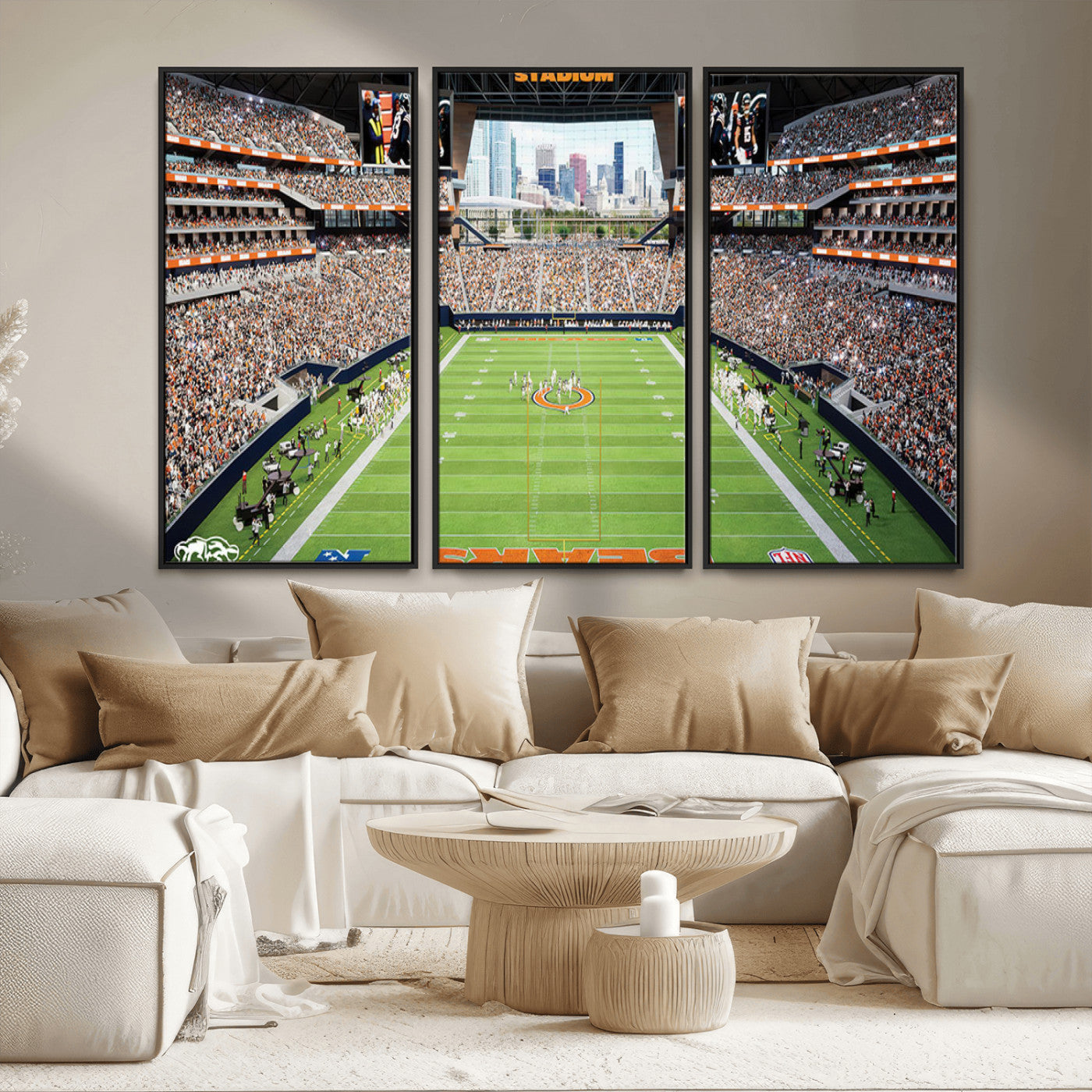76935553-MGV-FC-48X32-3P_Black-Chicago Bears Soldiers Field Wall Art Canvas Print – Framed Football Stadium Artwork for Home, Office, Living Room