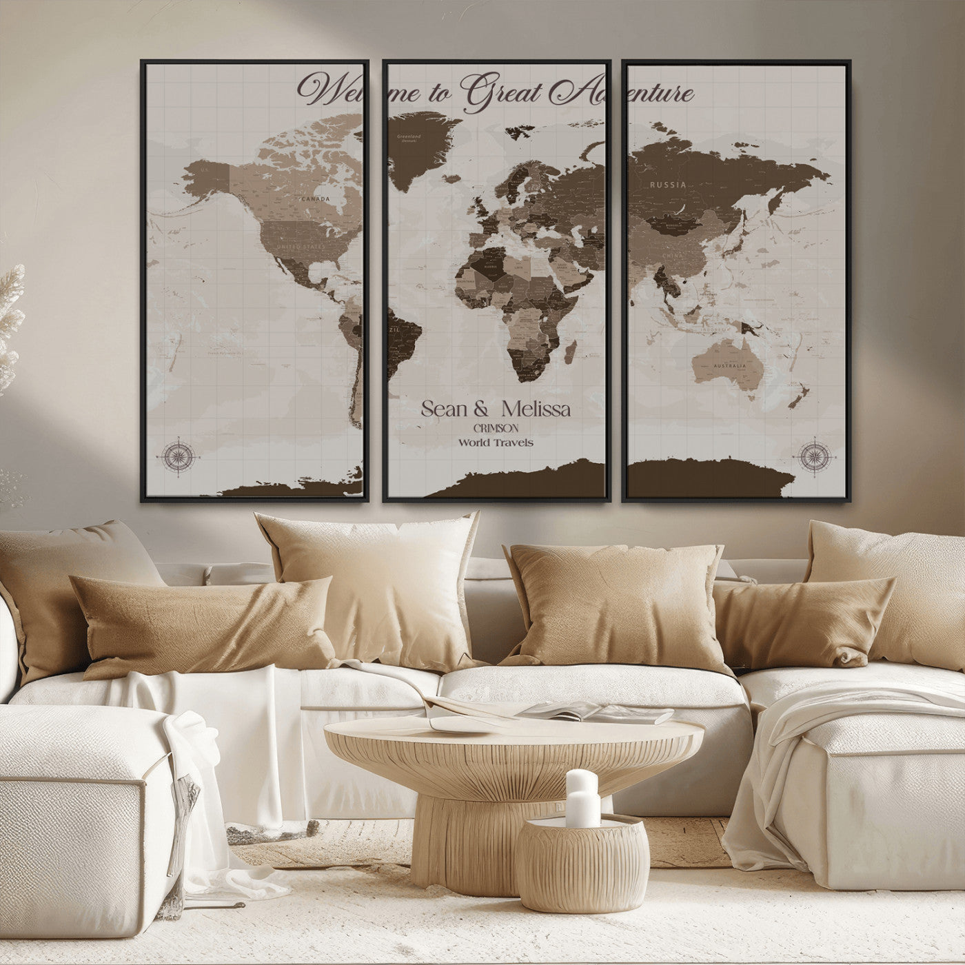 Rehber01-MGV-CV-36X24-Custom Push Pin World Map Wall Art Canvas Print – Personalized Travel Tracker with Pins Framed Large for home, office