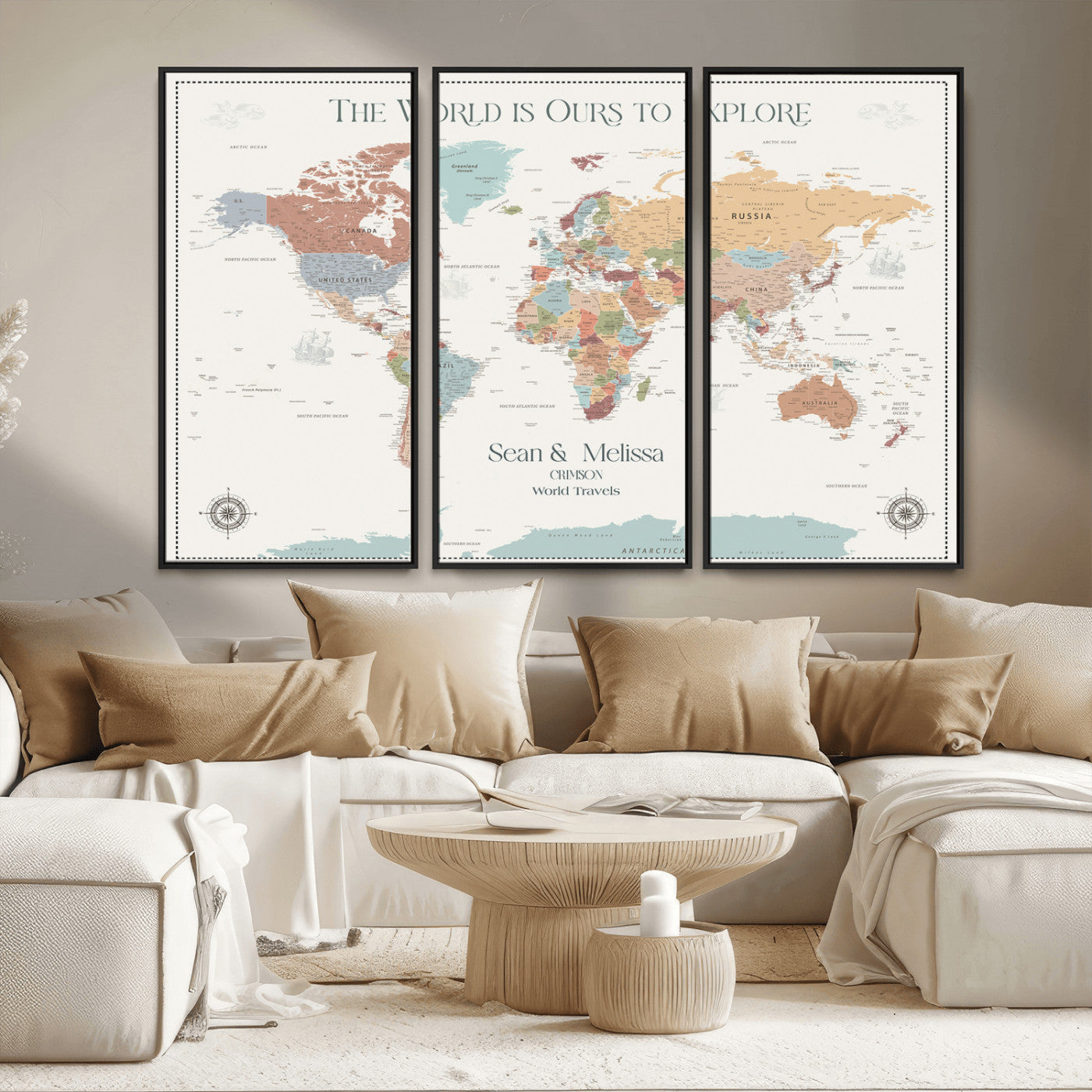 Rehber01-MGV-CV-36X24-Custom Push Pin World Map Wall Art Canvas Print – Personalized Travel Tracker with Pins Framed Large for home, office