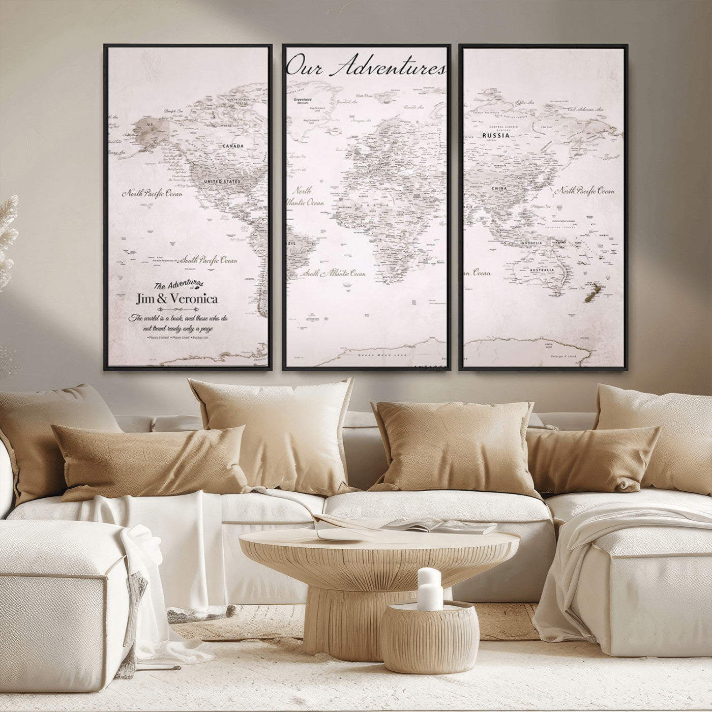 -Customize Push Pin World Map Wall Art Canvas Print – Personalized Travel Map with Foam Pins Framed for home, office
