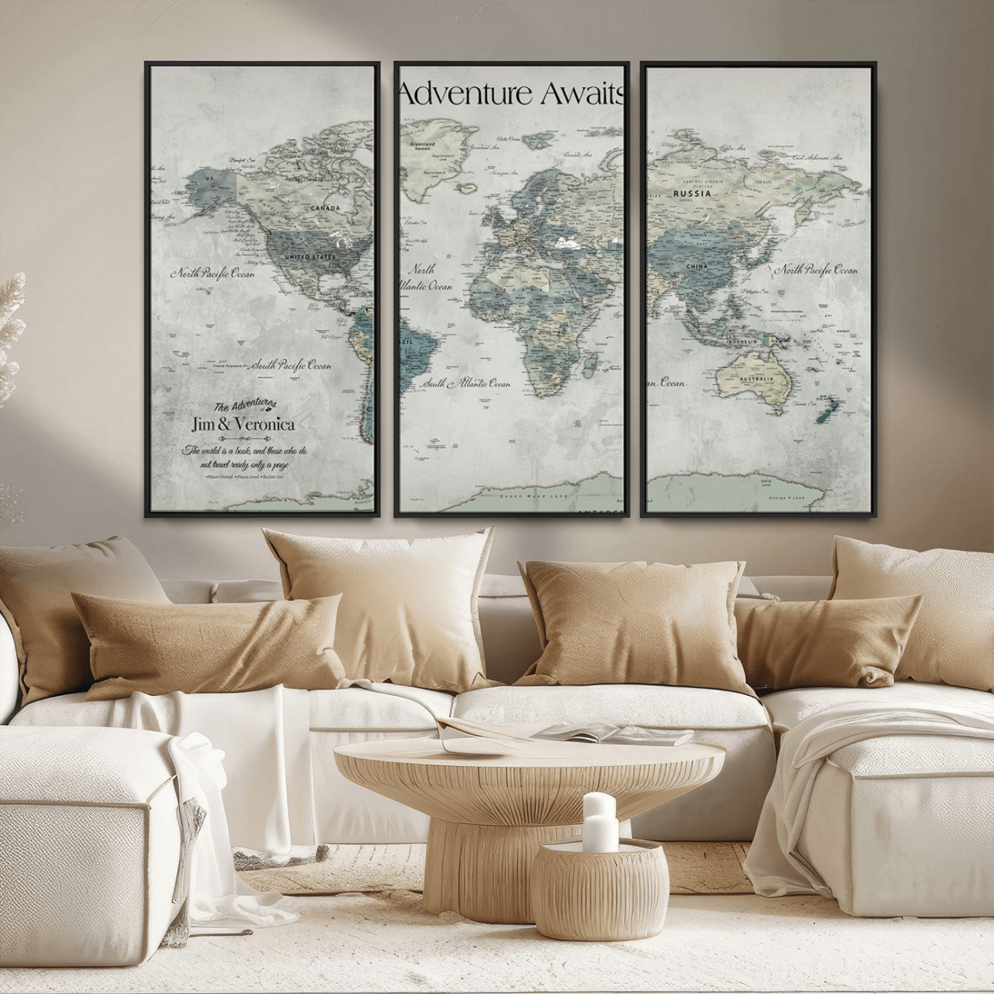 -Personalized Push Pin World Map Canvas Print – Custom Adventure Travel Map Framed Wall Art Gift for home, office