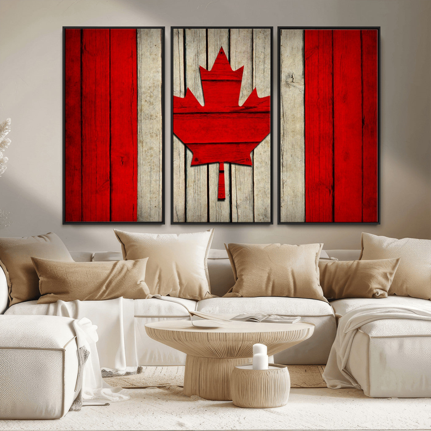 22674-MGV-CV-36X24-Rustic Canada Flag Wall Art – Framed Canadian Flag Canvas Print, Vintage Wood Texture Home or Office Decor