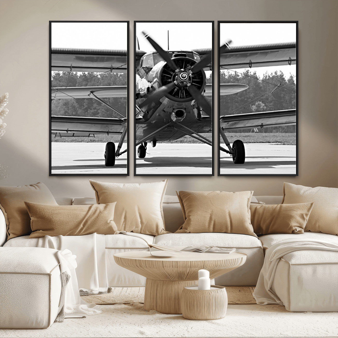 74816-MGV-FC-48X32-3P_Black-Wall Art Old War Plane Canvas Print