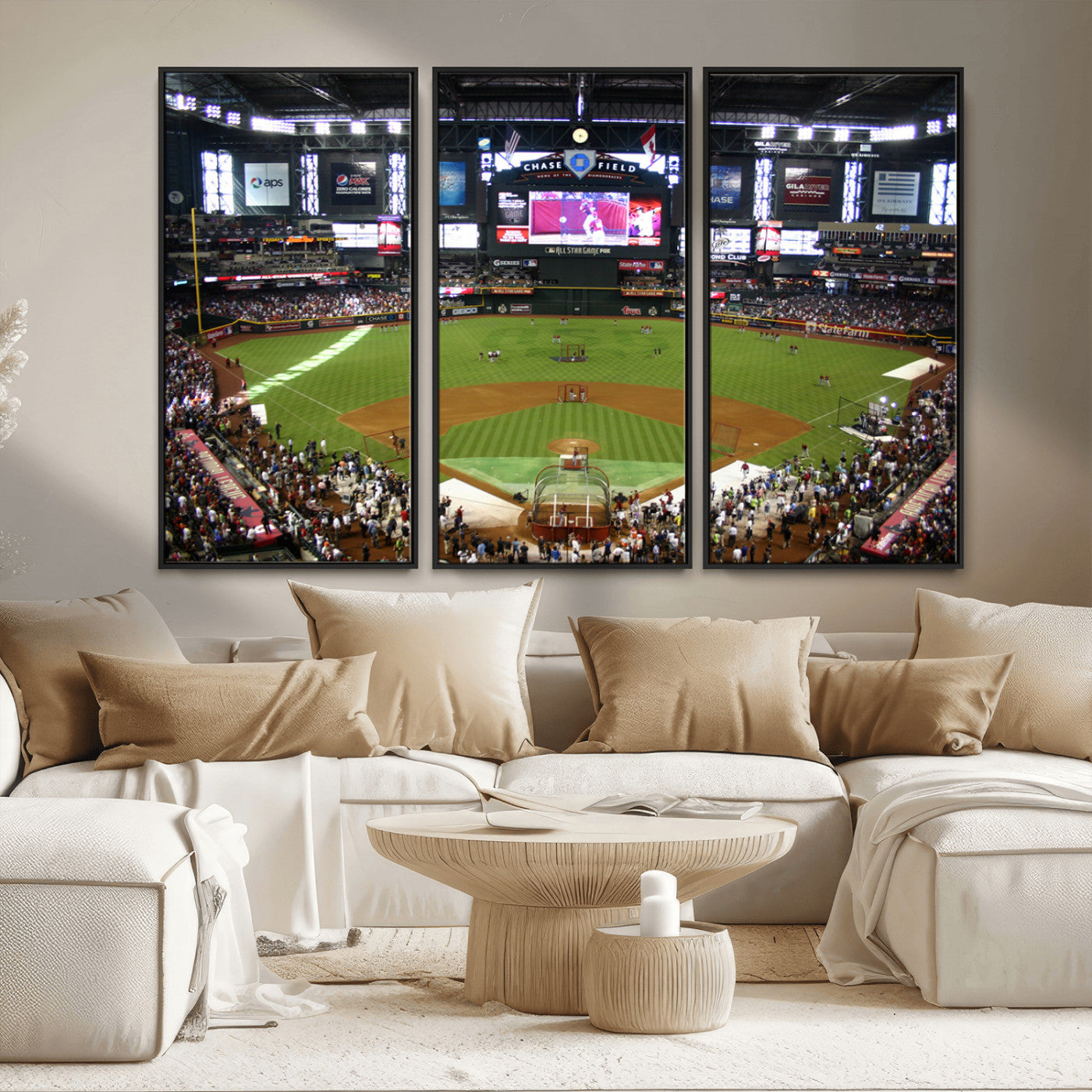 91630-MGV-FC-48X32-3P_Black-Arizona Diamondbacks Baseball Team Print - Phoenix Chase Field Baseball Stadium Wall Art Canvas