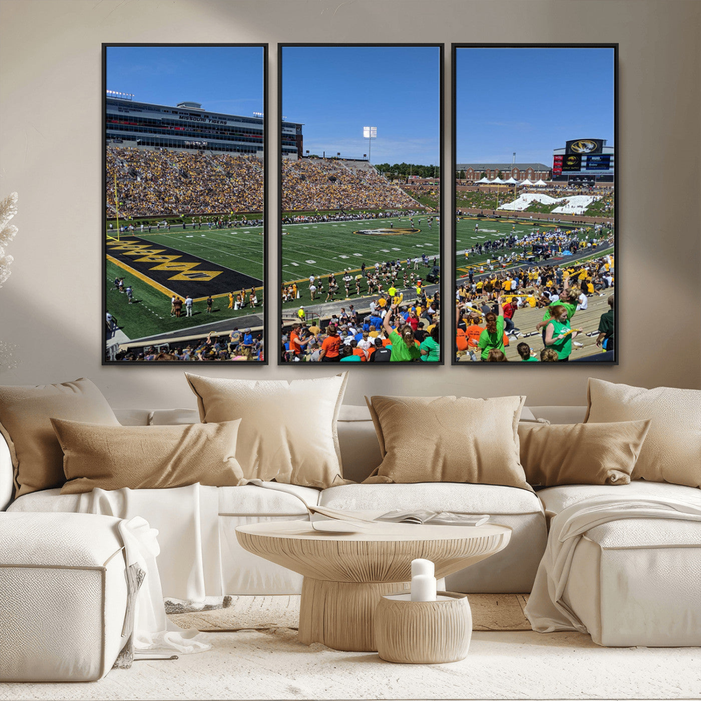 38399-MGV-FC-48X32-3P_Black-University of Missouri Tigers Football Team Print - Columbia Faurot Field Memorial Stadium Wall Art