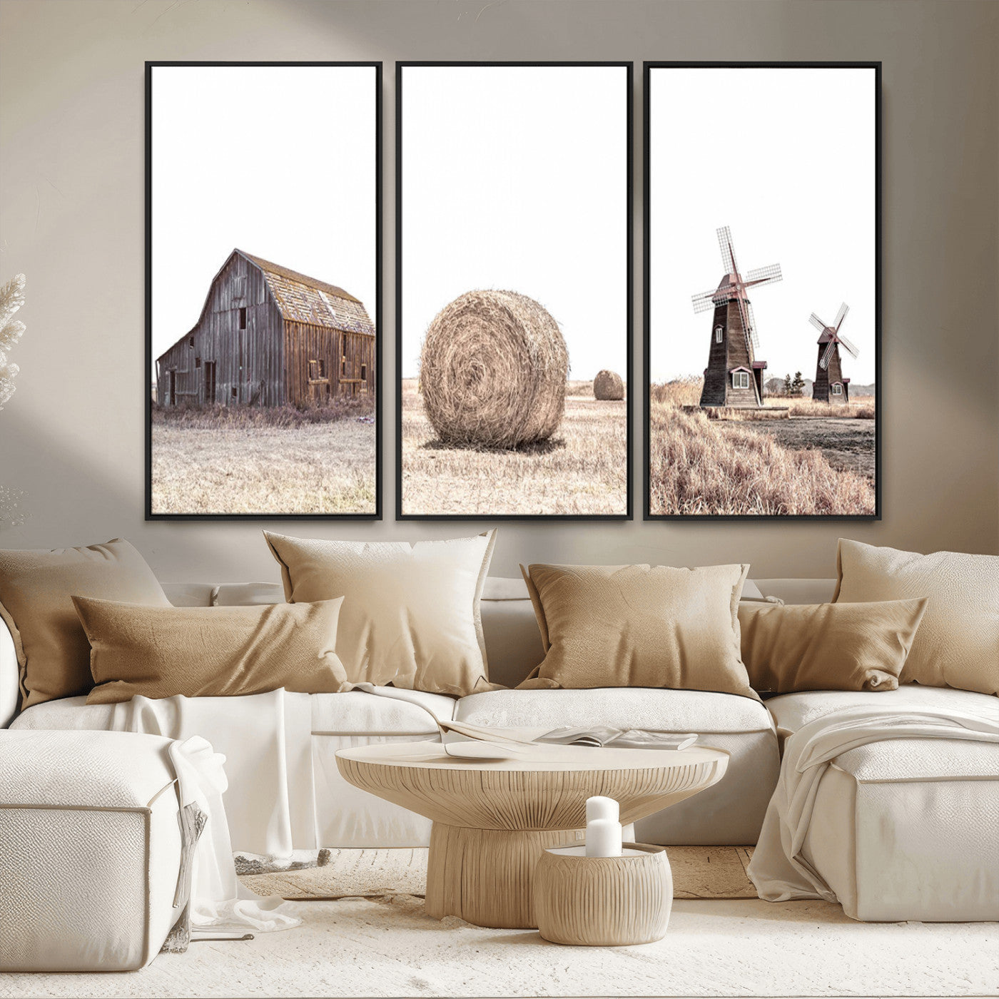 94971-MGV-FC-48X32-3P_Black-Farm Prints Set, Set of 3 Farmhouse Wall Art, Country House Decor