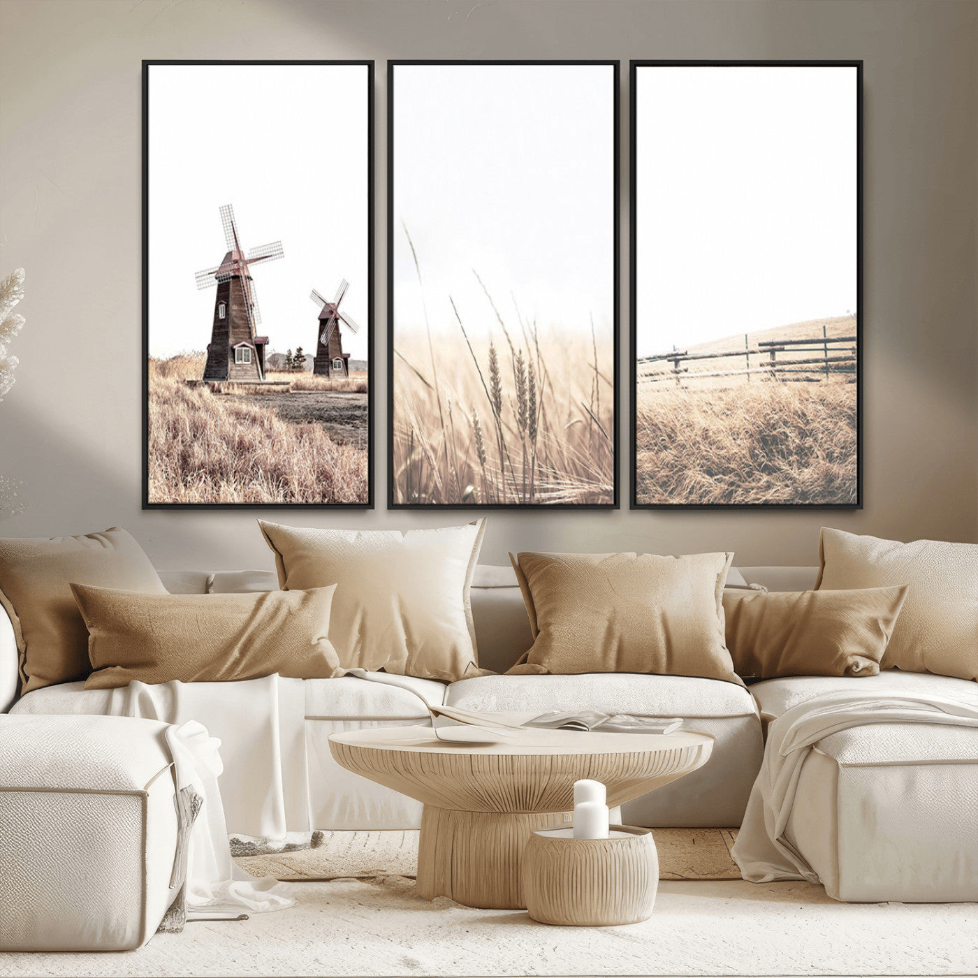 56649-MGV-CV-36X24-Farm Prints Set, Set of 3 Farmhouse Wall Art, Country House Decor, Barn Print, Wheat Print,