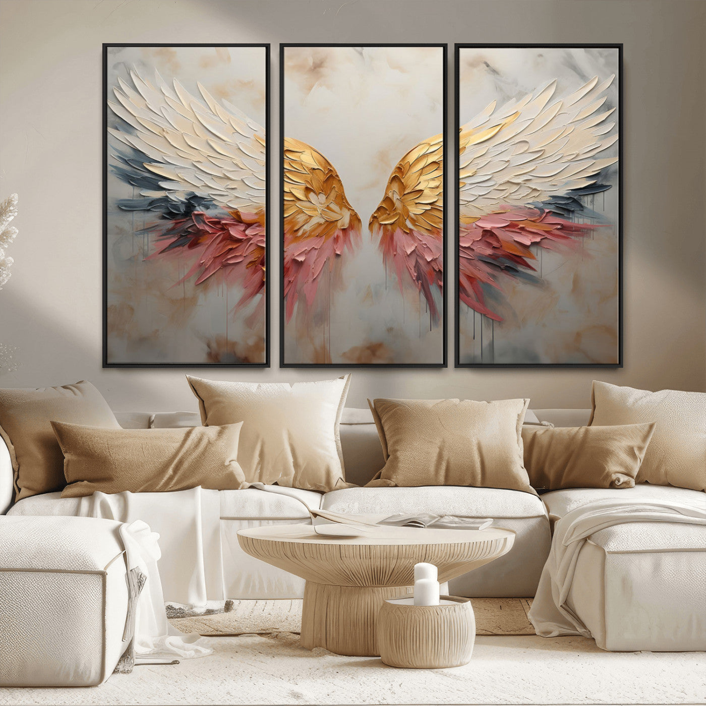 10697-MGV-CV-36X24-Golden Angel Wings Wall Art Canvas Print – Stunning Abstract Winged Art for Elegant Home Decor –