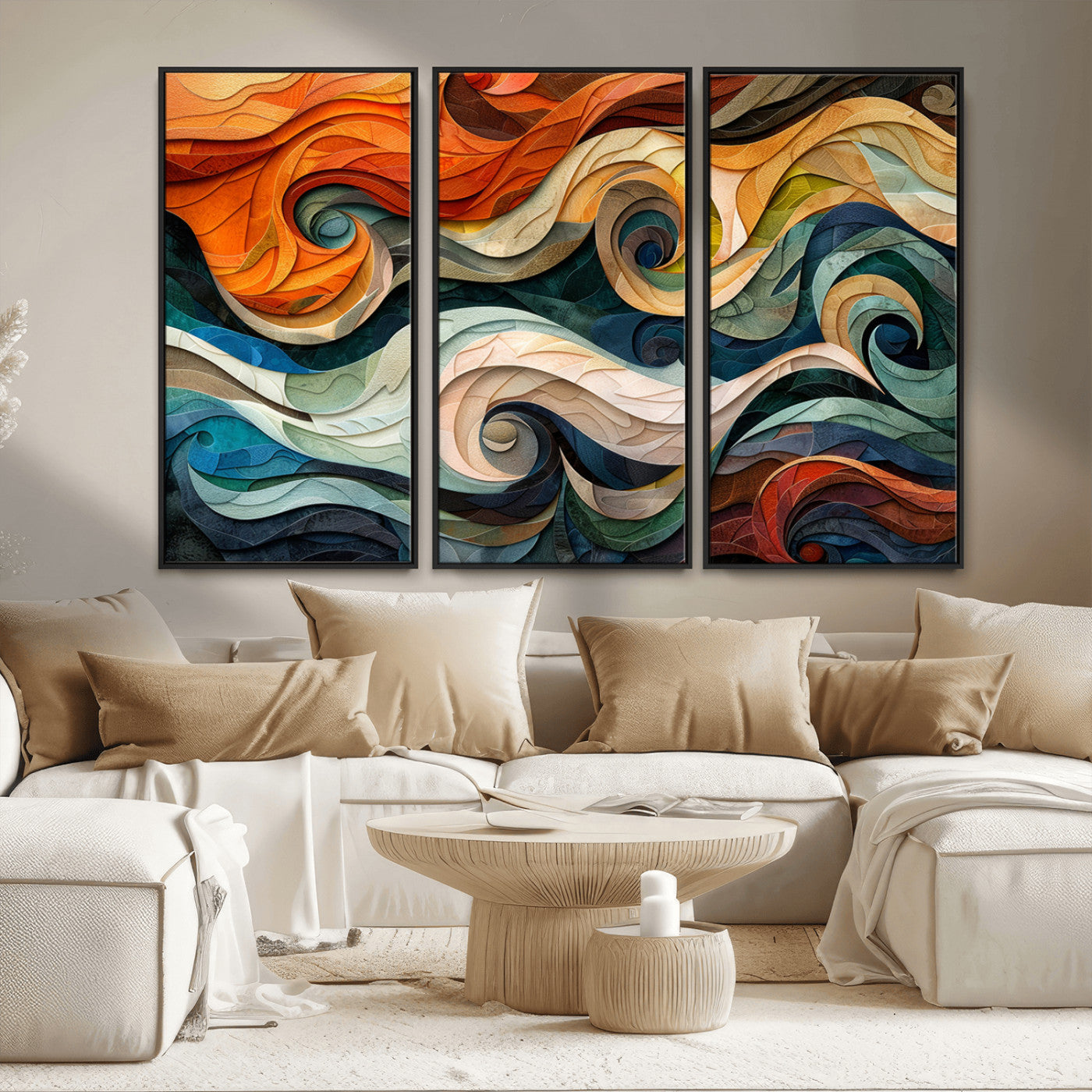 98463-MGV-FC-48X32-3P_Black-Abstract Wave Wall Art | Ready to Hang Framed Canvas Print | Vibrant Home Decor for Modern Spaces