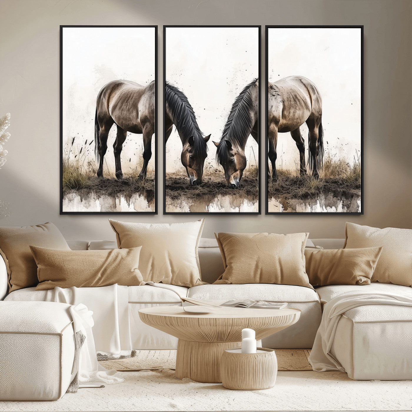 -Chines Ink Style Horses Wall Art Canvas Print