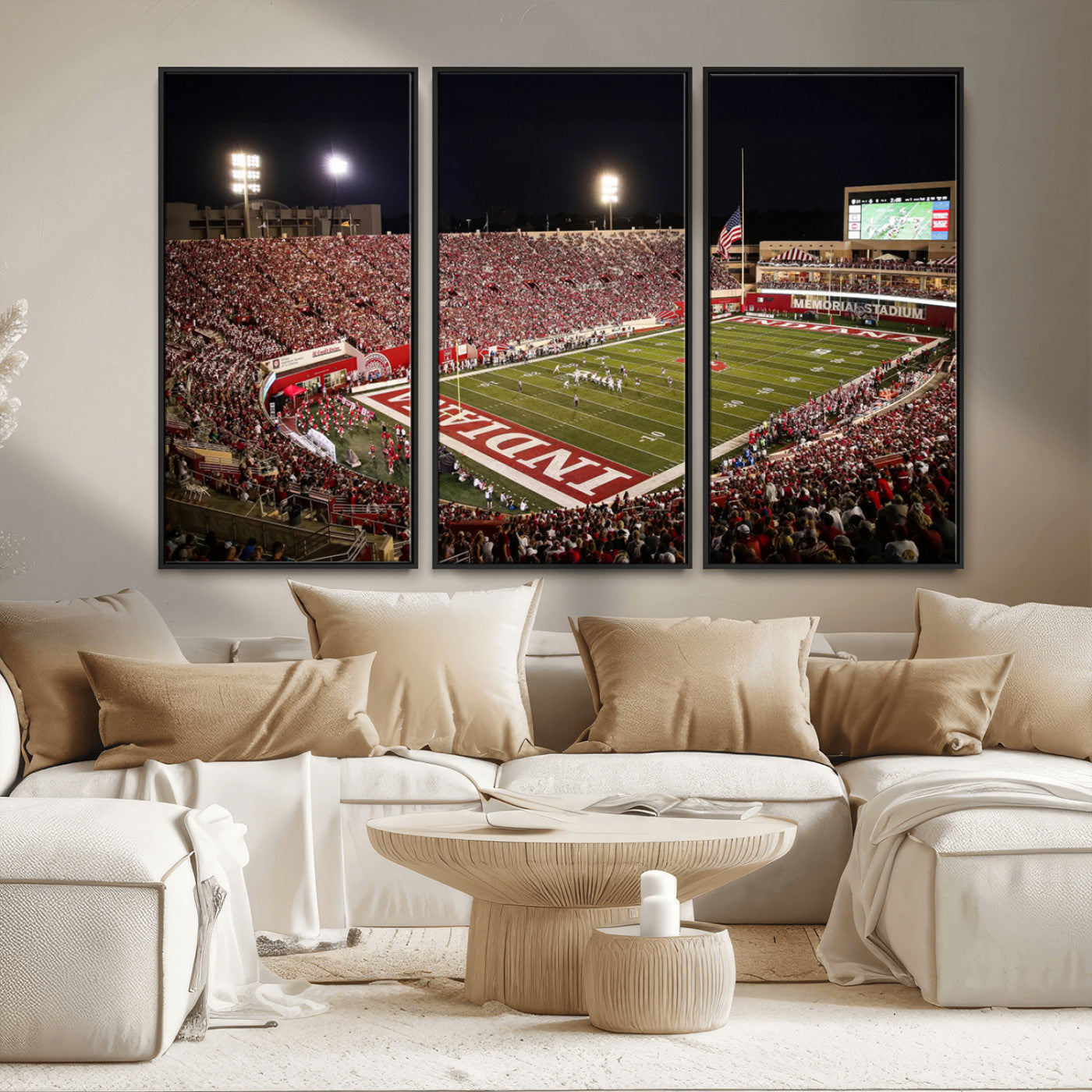 82748-MGV-FC-48X32-3P_Black-Indiana University Hoosiers Football Team Print Canvas