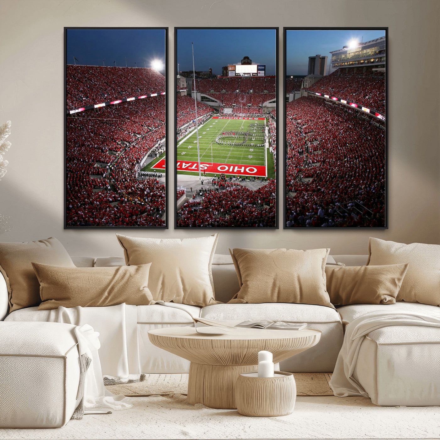 98743-MGV-FC-48X32-3P_Black-Ohio State University Buckeyes Football Team Print - Columbus Ohio Stadium Wall Art Canvas Print
