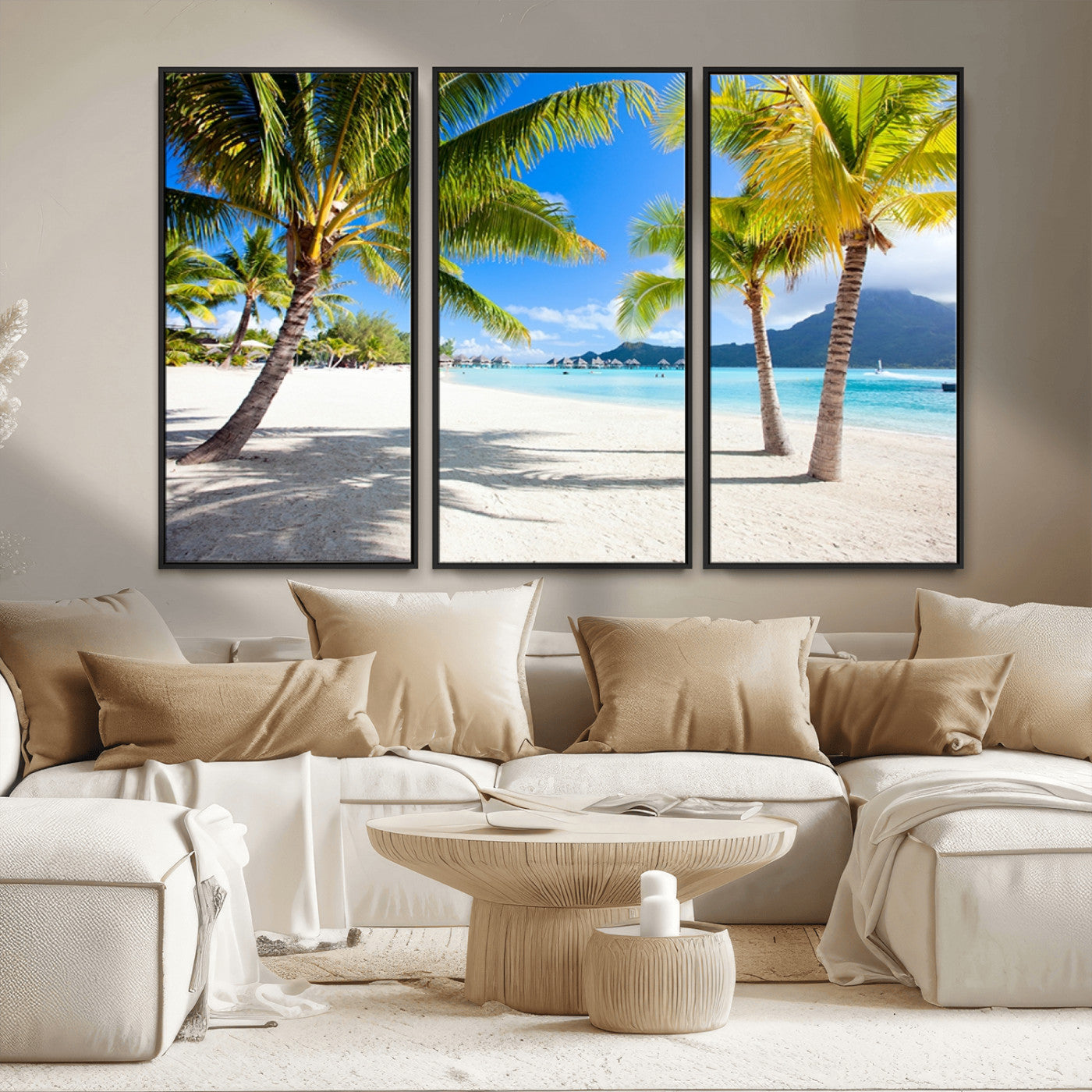 -Blue Beach and Sea Wall Art Canvas Print