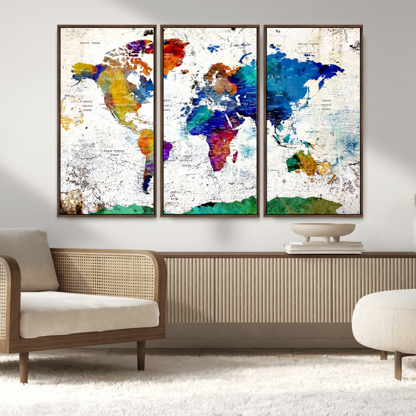 47974-MGV-FC-48X32-3P_Walnut-Push Pin World Map Canvas Print – Travel Tracker Wall Art for Couples, Perfect Anniversary Gift for Home or Office Decor