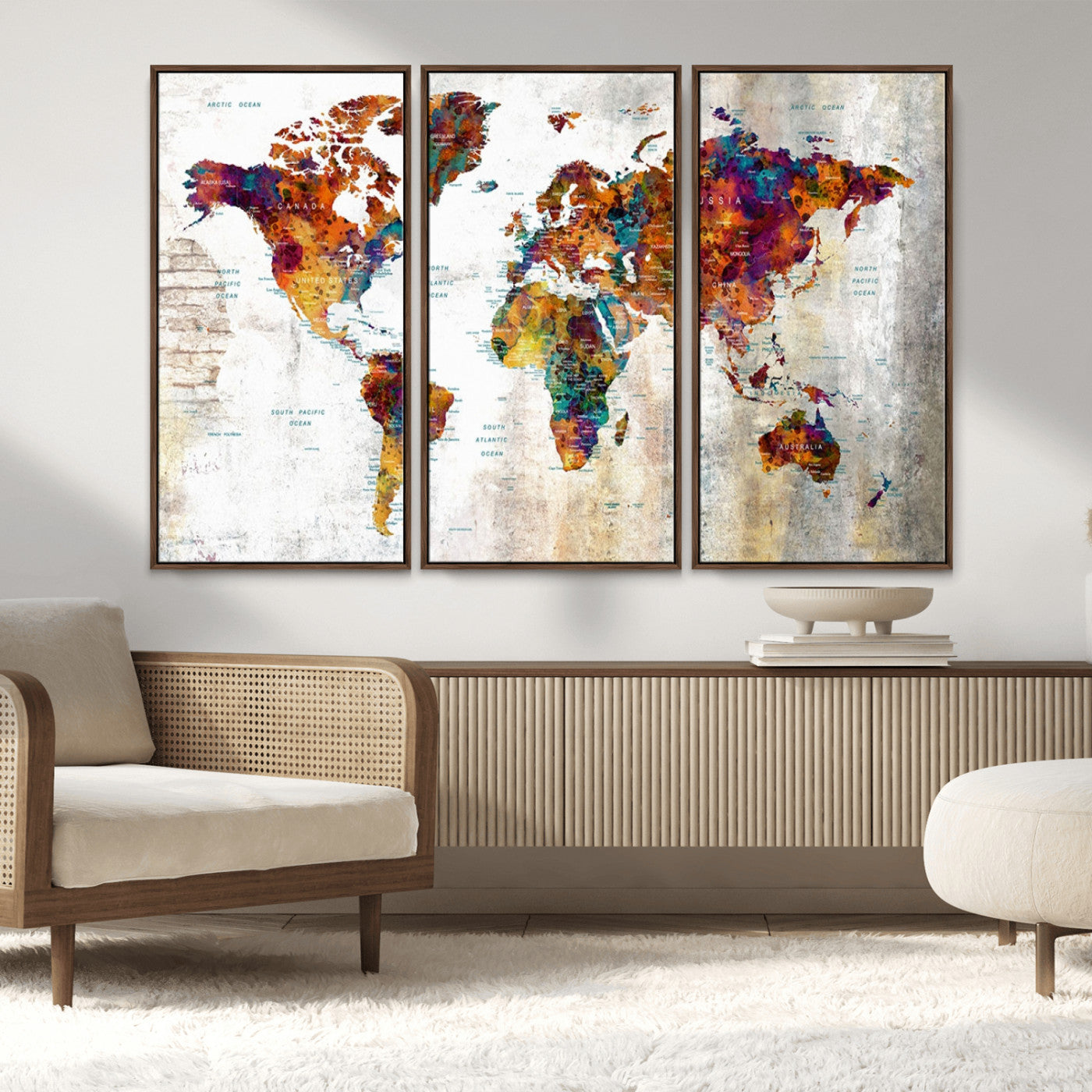 17846-MGV-FC-48X32-3P_Walnut-Push Pin World Map Canvas Print – Travel Tracker Wall Art for Couples, Perfect Anniversary Gift for Home or Office Decor