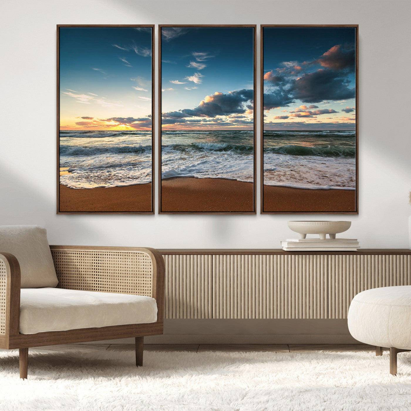 58103-MGV-FC-48X32-3P_Walnut-Ocean Beach Wall Art Canvas Print Sunset Artwork Print Coastal Wall Art