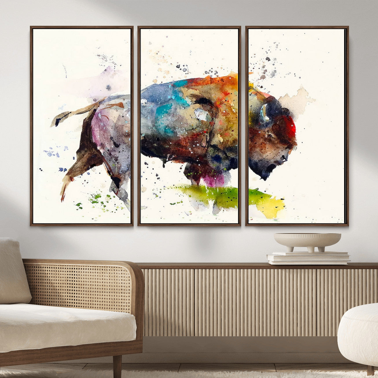 44504-MGV-CV-36X24 - Abstract Buffalo Wall Art, Western Watercolor Bison Canvas Print, Rustic Buffalo Art for Cowboy and
