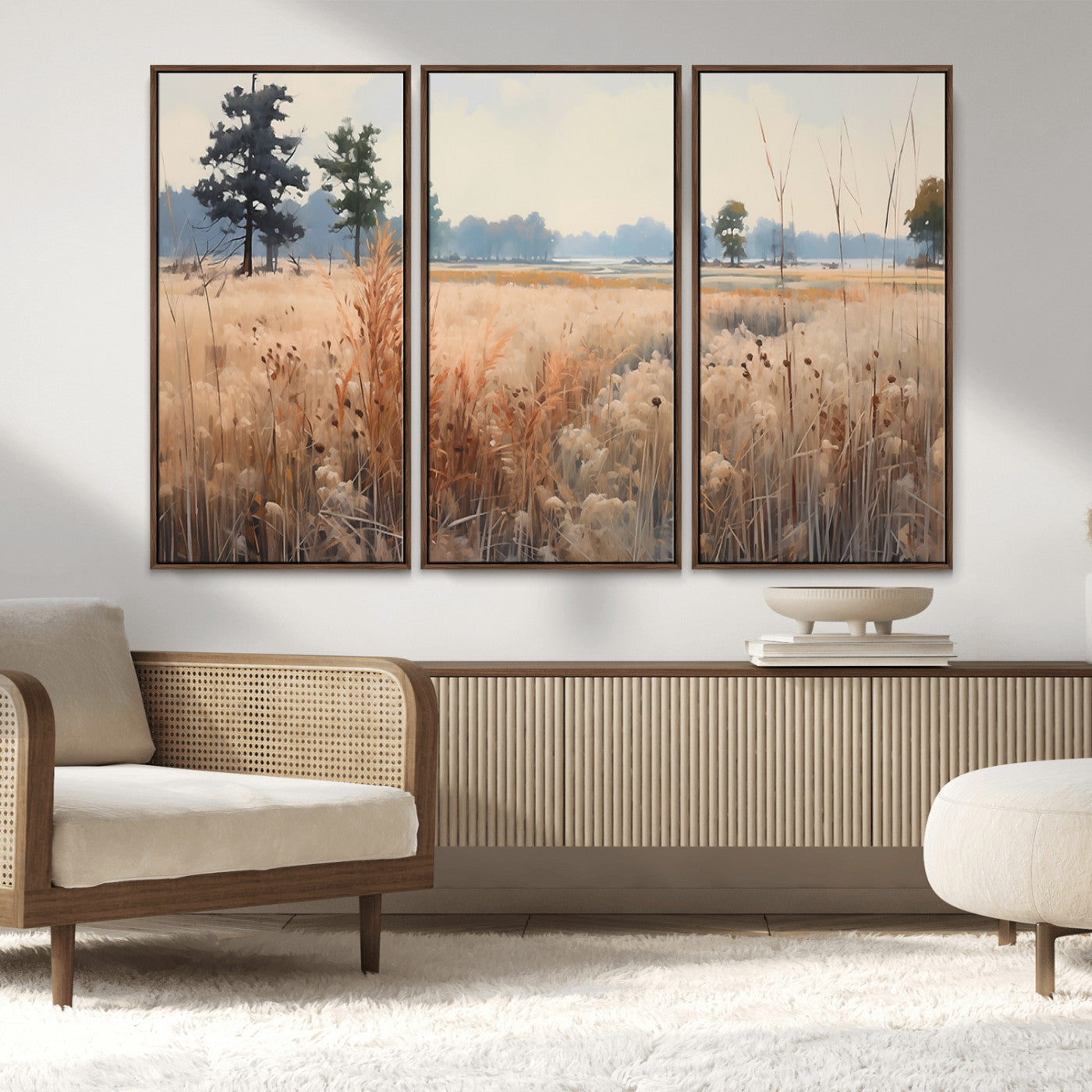 98822-MGV-CV-36X24-Golden Fields Canvas Wall Art Print – Serene Landscape of Nature’s Tranquility in Minimalist Modern