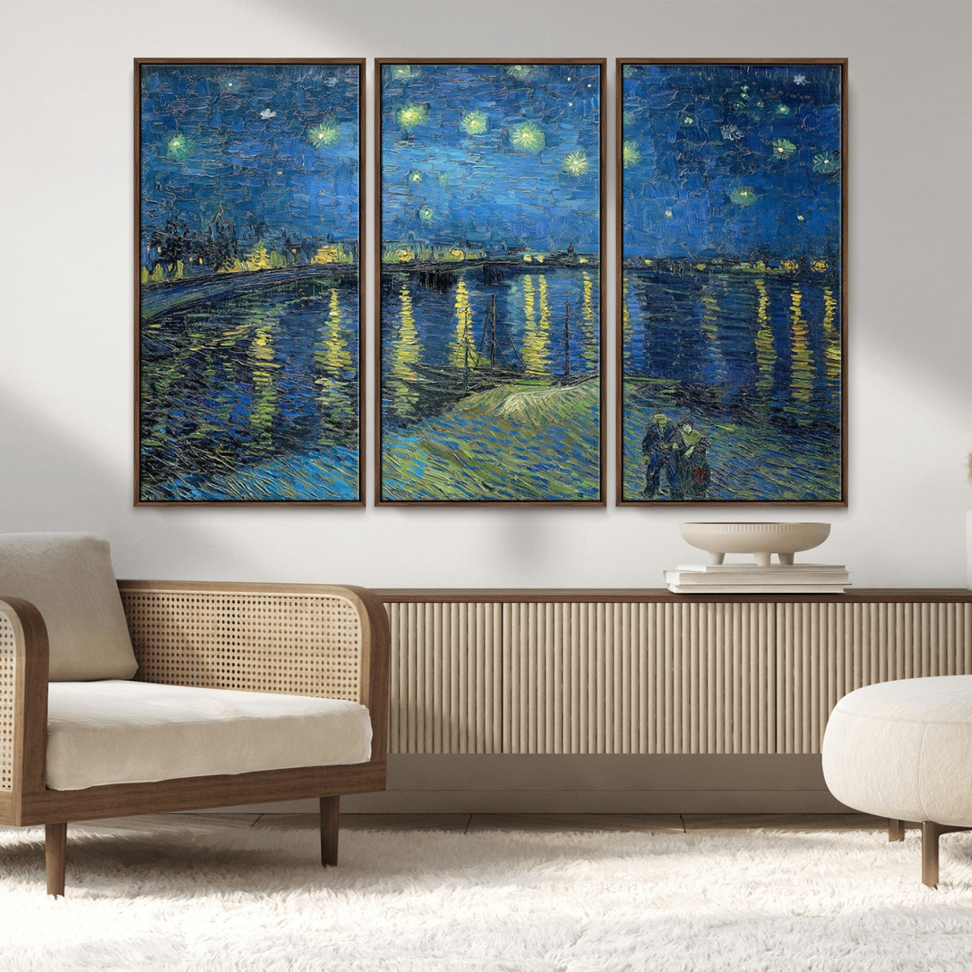 94605-MGV-CV-36X24-Vincent van Gogh Starry Night over the Rhone Abstract Wall Art Canvas, Starry Night Canvas Print