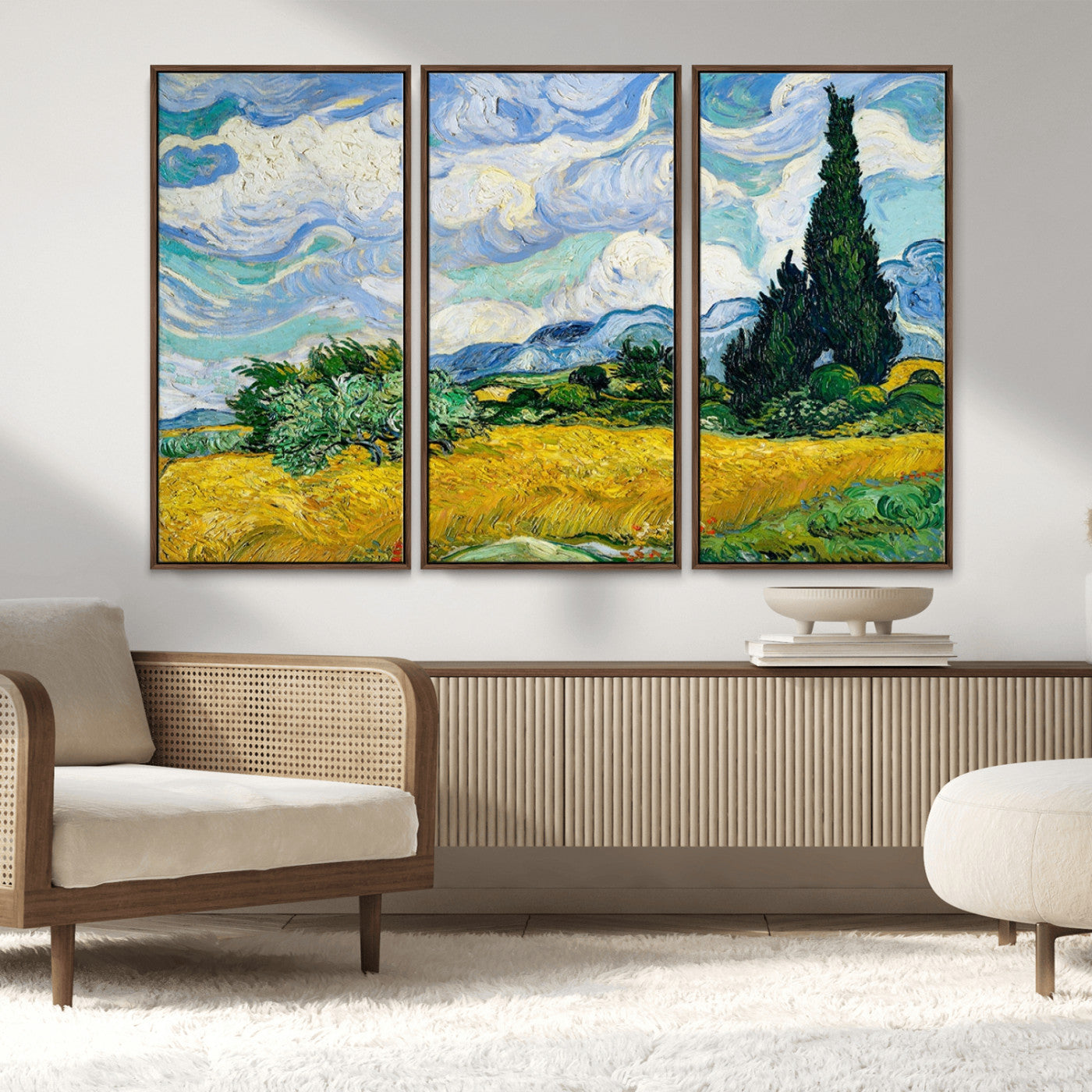 97252-MGV-FC-48X32-3P_Walnut-Wheatfield With Cypresses By Van Gogh Painting Wall Art Canvas, Wheatfield With Cypresses Canvas