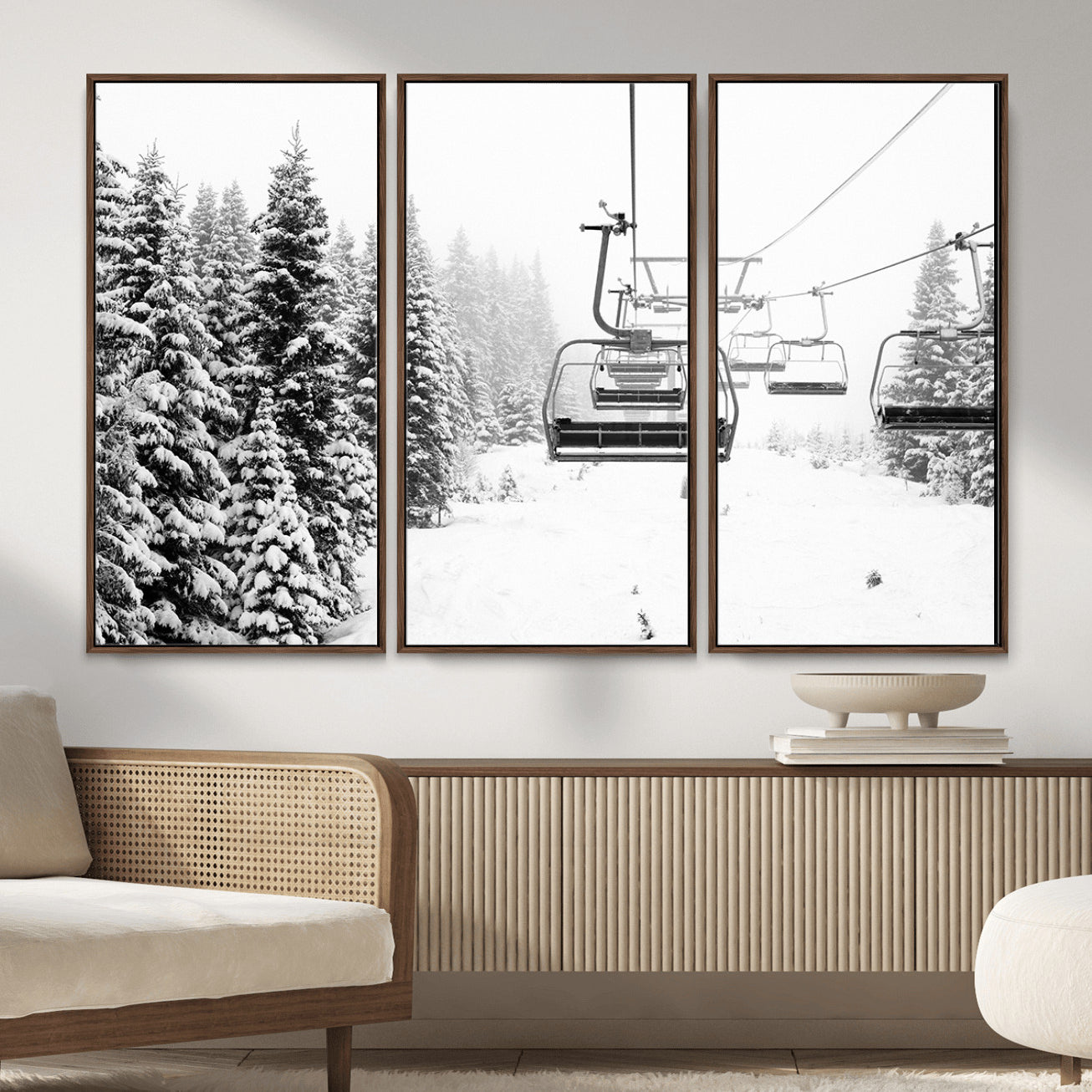 70609-MGV-CV-36X24 - Ski Wall Art - Ski Lift Wall Art Canvas Print Snow Covered Spruce Trees Winter Wall Art Ski Skier
