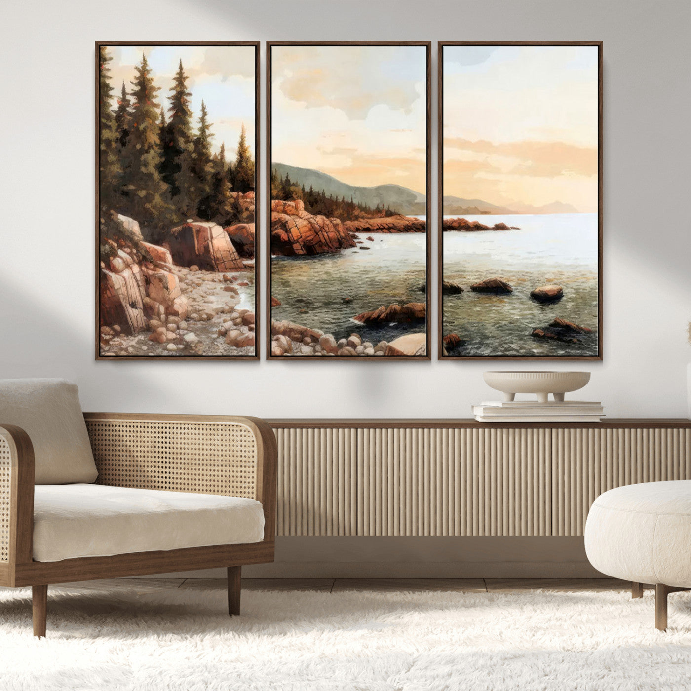 77145-MGV-CV-36X24-Serene Coastal View of Acadia National Park Wall Art - Stunning 3-Panel Wall Art Canvas Print,