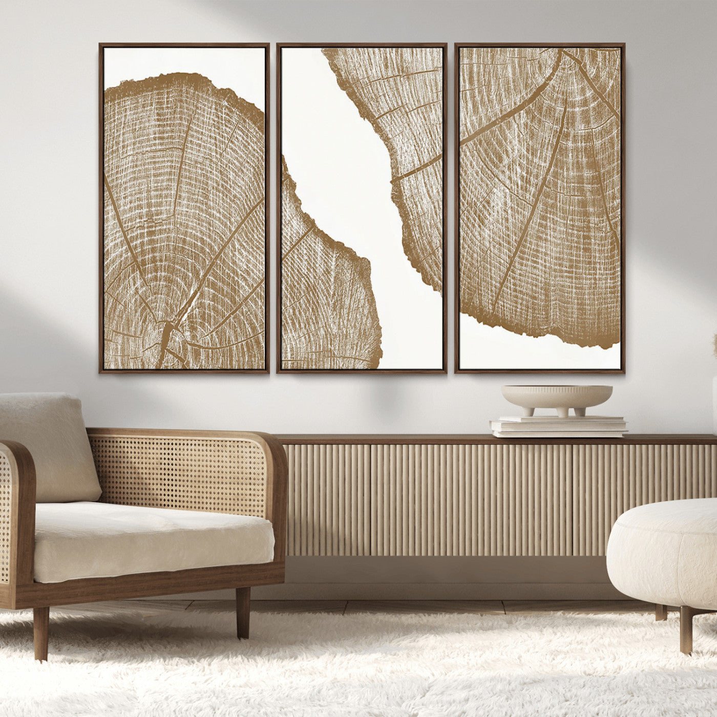 99692-MGV-FC-48X32-3P_Walnut-Rustic Brown Tree Ring Wall Art Canvas Print – Framed and Ready to Hang – Elegant Nature-Inspired