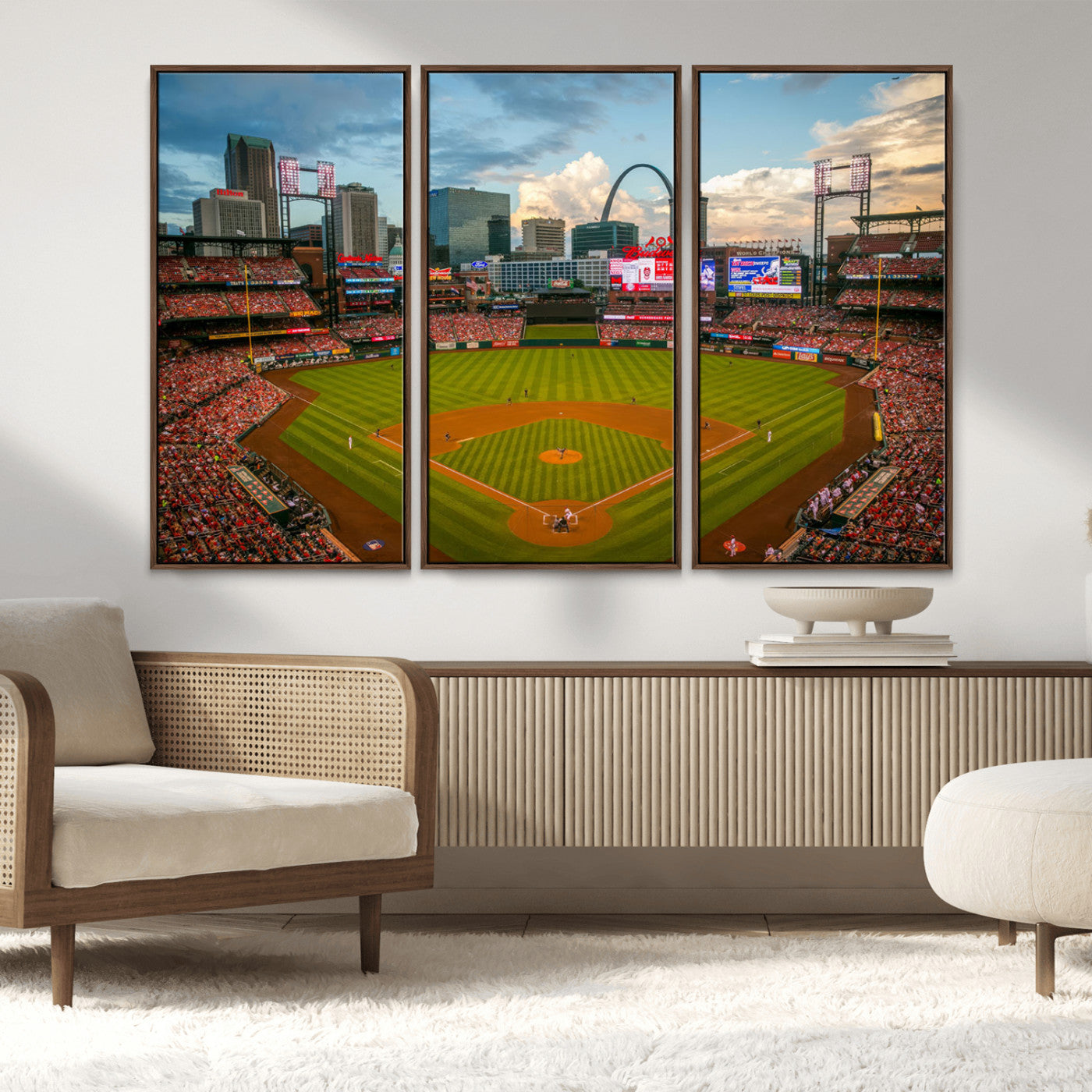 91908-MGV-FC-48X32-3P_Walnut-Busch Stadium Wall Art Print | St. Louis Cardinals Baseball Stadium Canvas Print | Framed Sports