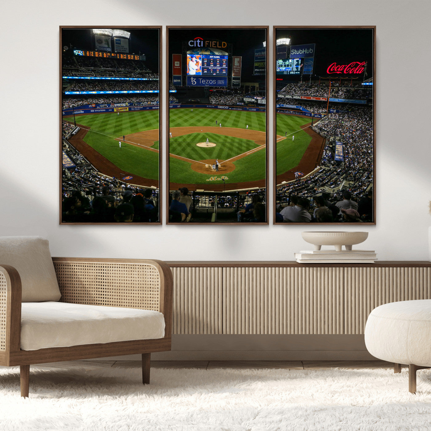 25148-MGV-FC-48X32-3P_Walnut-Los Angeles Dodgers Baseball Team Print - California Dodger Stadium Wall Art Canvas Print