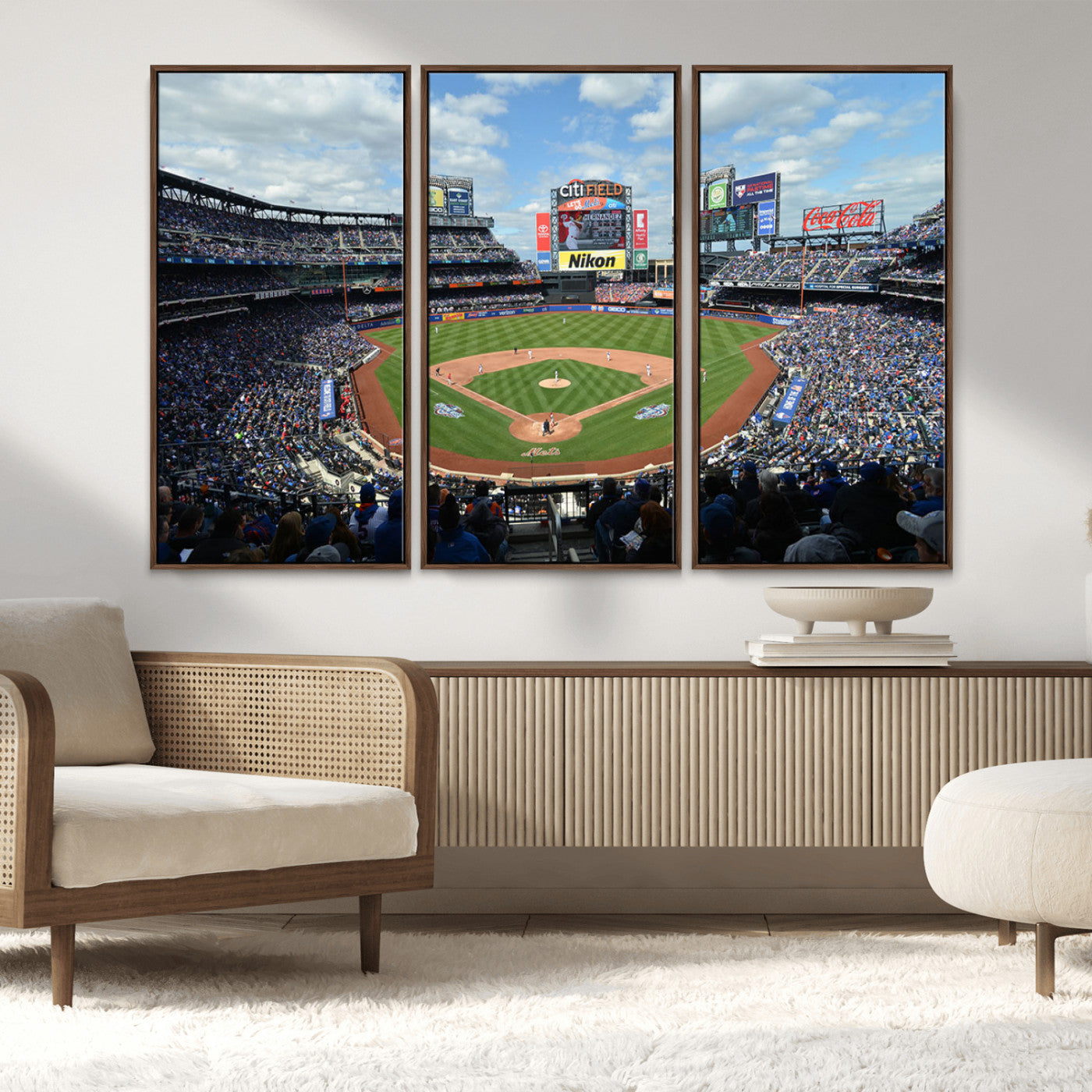 22910-MGV-FC-48X32-3P_Walnut-New York Mets Baseball Team Print - Citi Field Stadium Wall Art Canvas Print