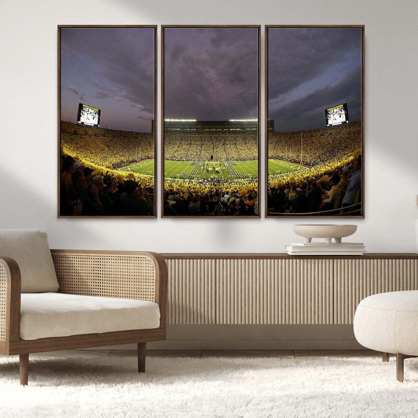 72404-MGV-FC-48X32-3P_Walnut-Michigan Wolverines Print - Michigan Stadium Wall Art Canvas Print