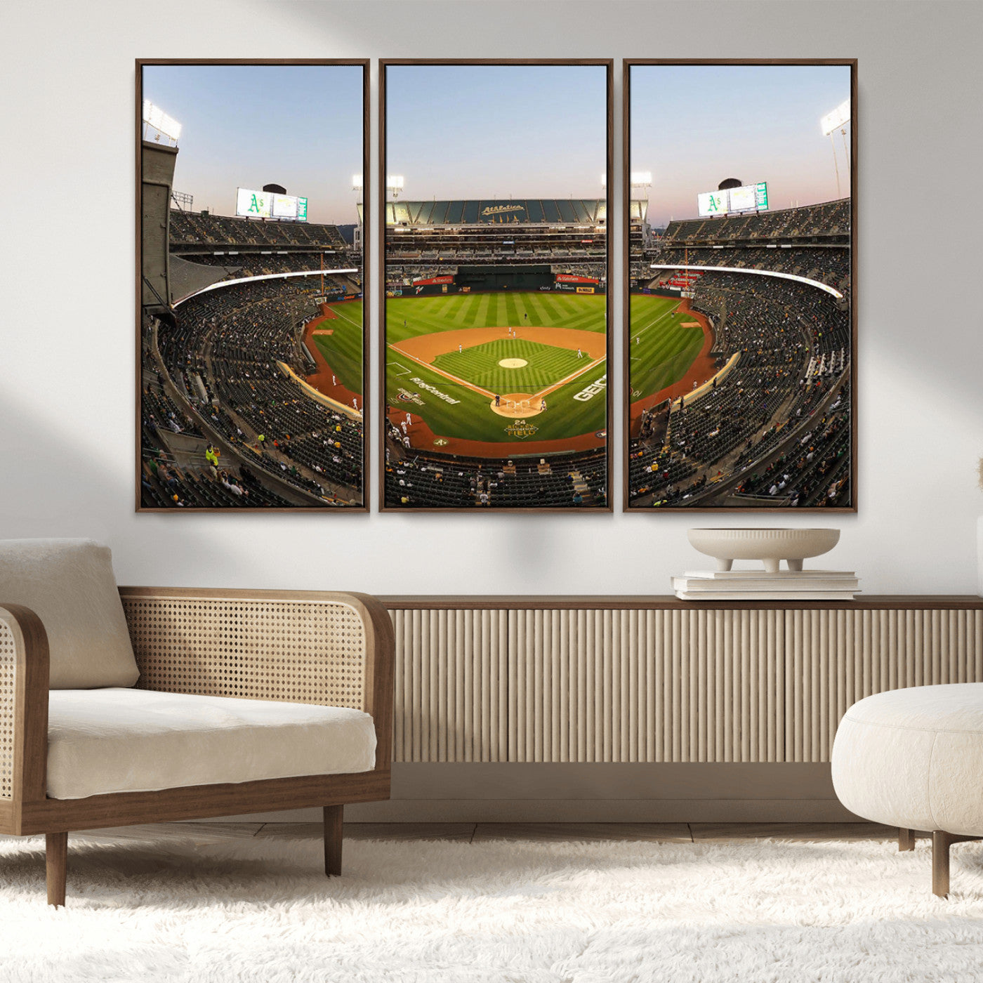 45272-MGV-FC-48X32-3P_Walnut-Oakland Athletics Baseball Team Print - RingCentral Coliseum Stadium Wall Art Canvas Print