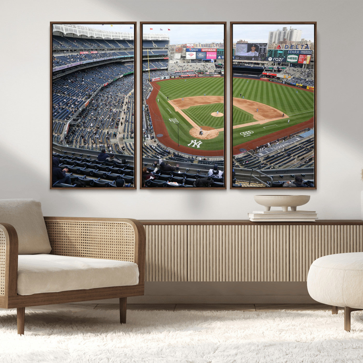 45784-MGV-FC-48X32-3P_Walnut-New York Yankees Baseball Team Print - Yankee Stadium Wall Art Canvas Print