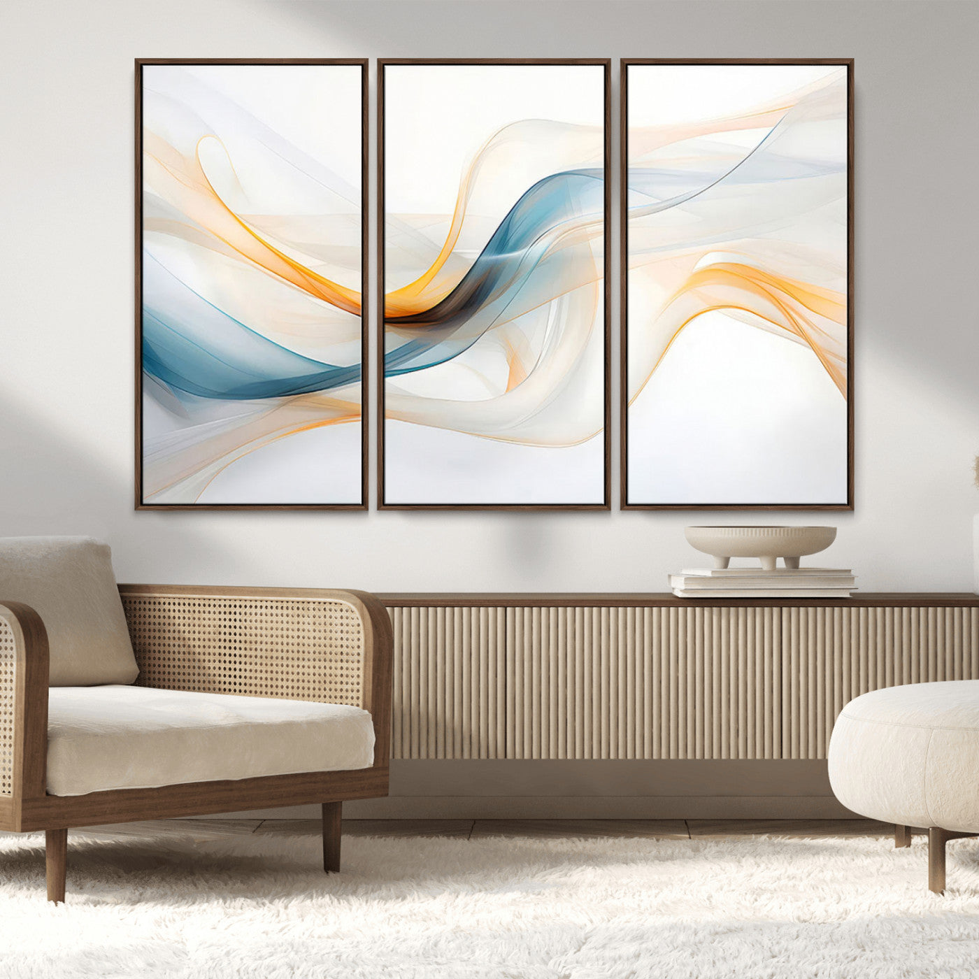 60881-MGV-FC-48X32-3P_Walnut-Decorative Turquoise Abstract Wave Wall Art Canvas Print