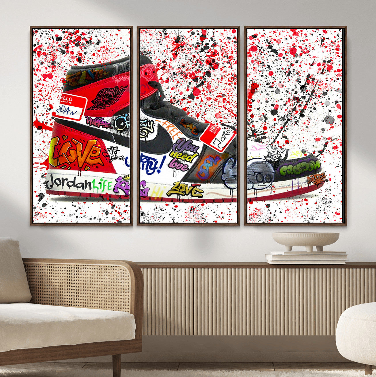 38836-MGV-CV-36X24 - Jordan Shoes Graffiti Wall Art Canvas Print- Jordan Graffiti Canvas Wall Art - Framed Perfect for