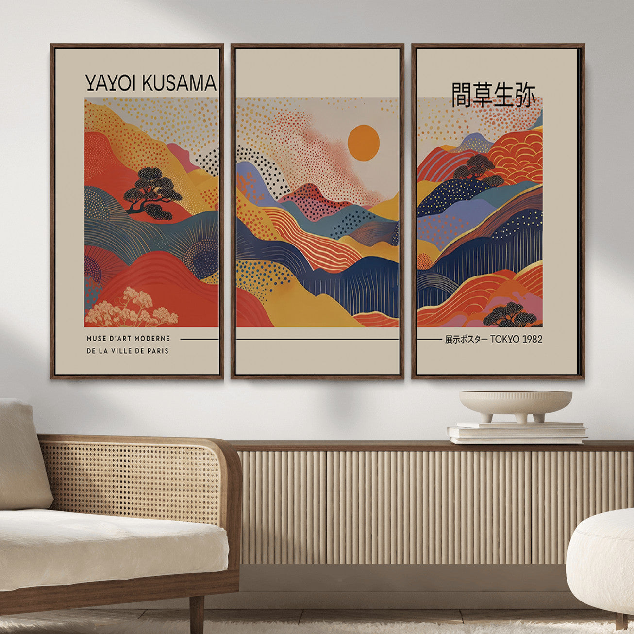 87627-MGV-CV-36X24 - Yayoi Kusama Landscape Canvas Print, Vibrant Floral Mountain Art Print, Botanical Flower Nature