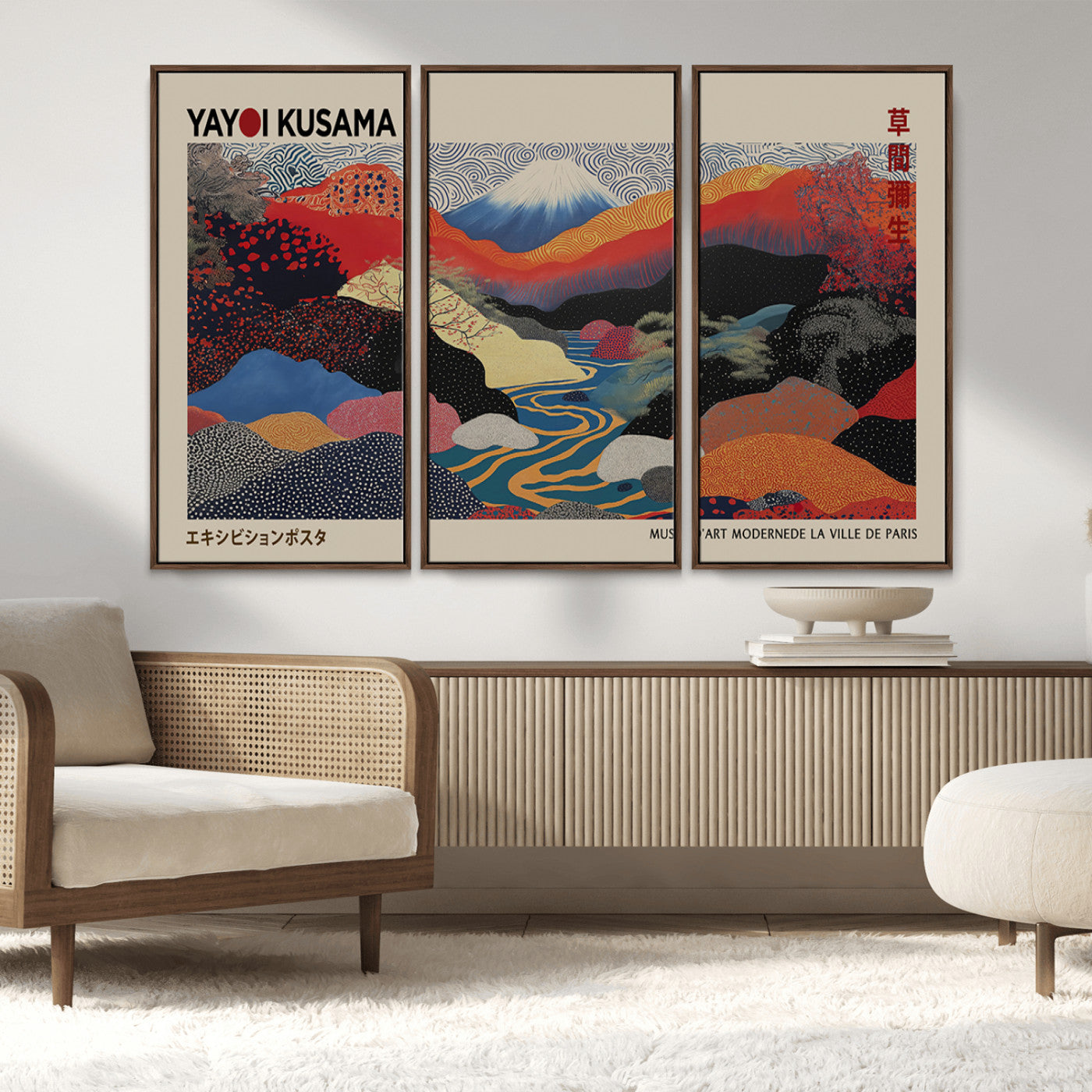 -Yayoi Kusama Wall Art – Framed Japanese Abstract Art Print, Modern Wabi Sabi Inspired Canvas for Living Room, Office, or Gallery Decor