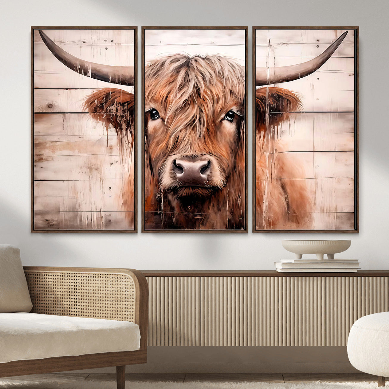 93730-MGV-CV-36X24 - Vintage Scottish Highland Cow Cattle Art Print Farmhouse Wall Art Canvas Print