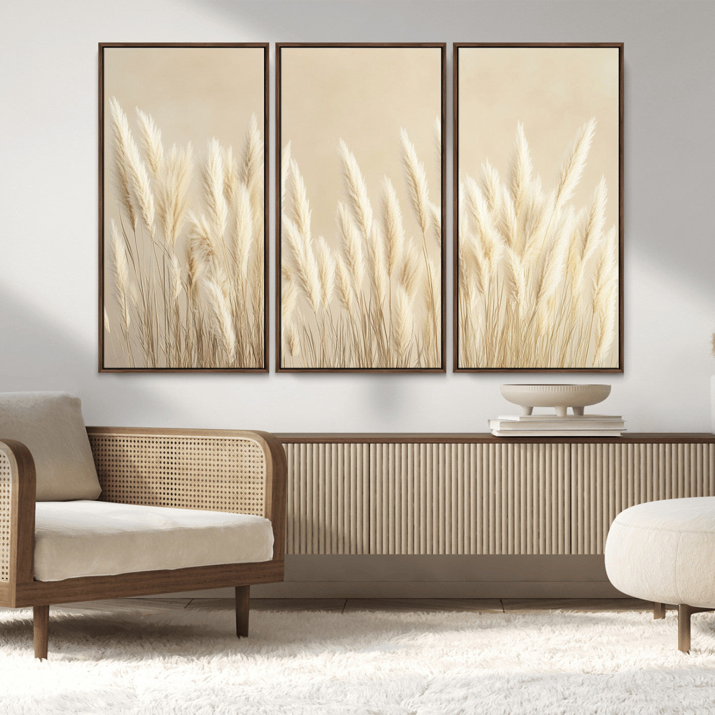81444-MGV-FC-48X32-3P_Walnut-Grass Wall Art Print - Elegant Neutral Decor for Living Room, Boho Minimalist Artwork, Ready to Hang