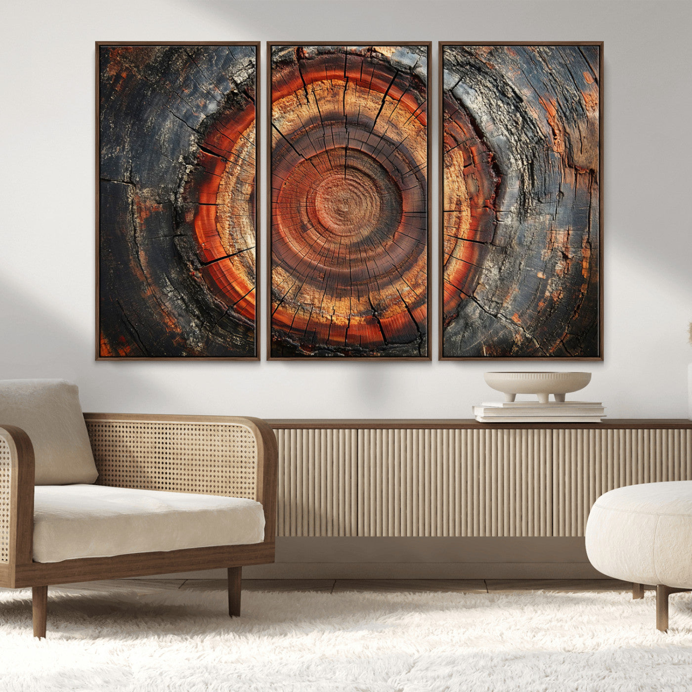 82212-MGV-FC-48X32-3P_Walnut-Wood Grain Canvas Wall Art - Framed Abstract Tree Ring Framed Wall Art, Wood Grain Canvas Wall