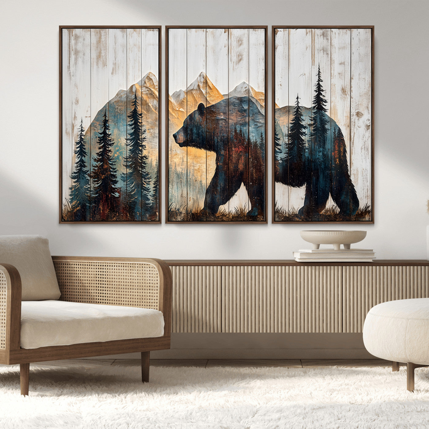 -Rustic Bear Wall Art - Grizzly 399 Bear Wall Art - Mountain Wood Canvas Wall Art - Nature Theme