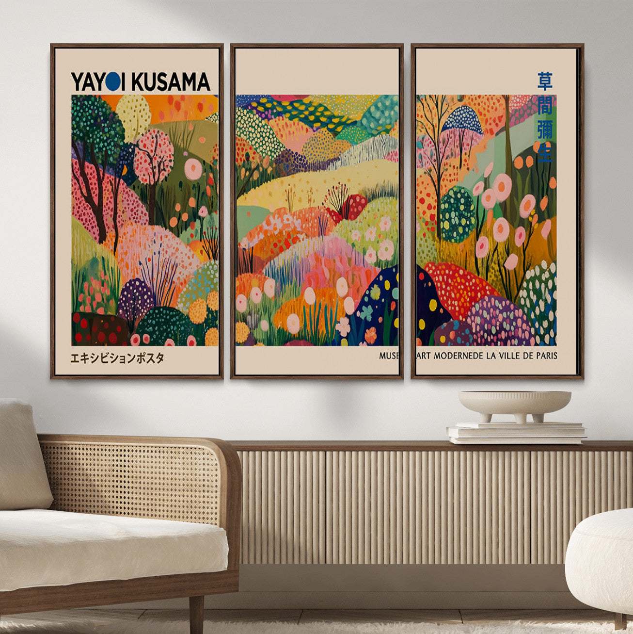 47970-MGV-CV-36X24 - Yayoi Kusama Japanese Art Canvas Print, Abstract Large Yayoi Kusama Framed Print, Japanese Wabi Print