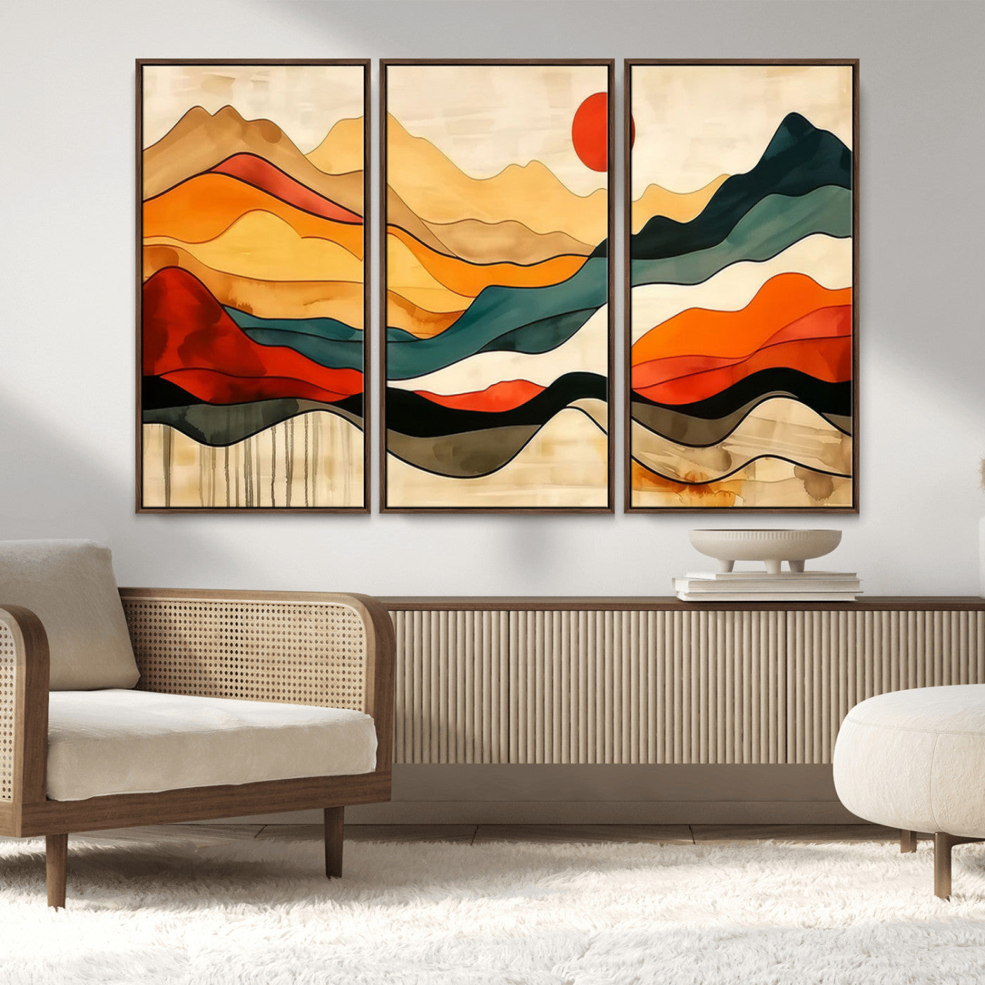 23241-MGV-CV-36X24-Mid Century Wall Art Print - Abstract Woodland Print - Modern Art Panoramic Mountain Wall Art