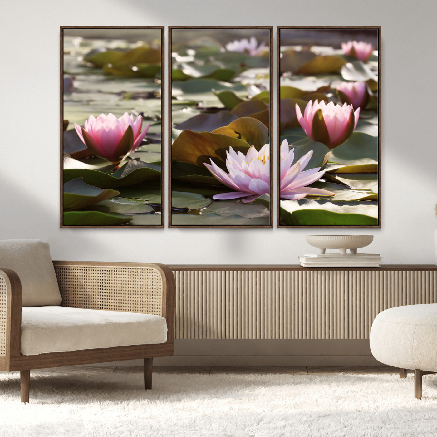 MGV-FC-48X32-3P - Lotus Flower Wall Art Canvas Print, Water Lily Large Wall Art Canvas Print for Yoga Room Decor,