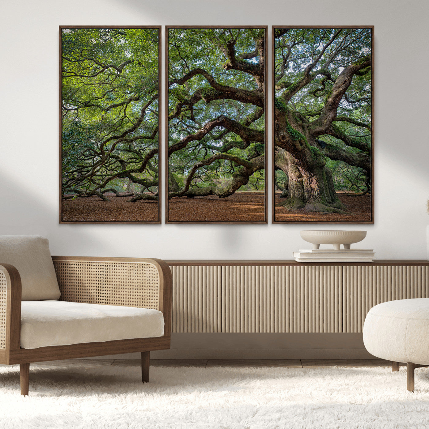MGV-FC-48X32-3P - Ancient Oak Tree Wall Art – Canvas Print of Expansive Branches Lush Green Canopy, Tranquil Landscape, Majestic Nature Decor for Home or Office