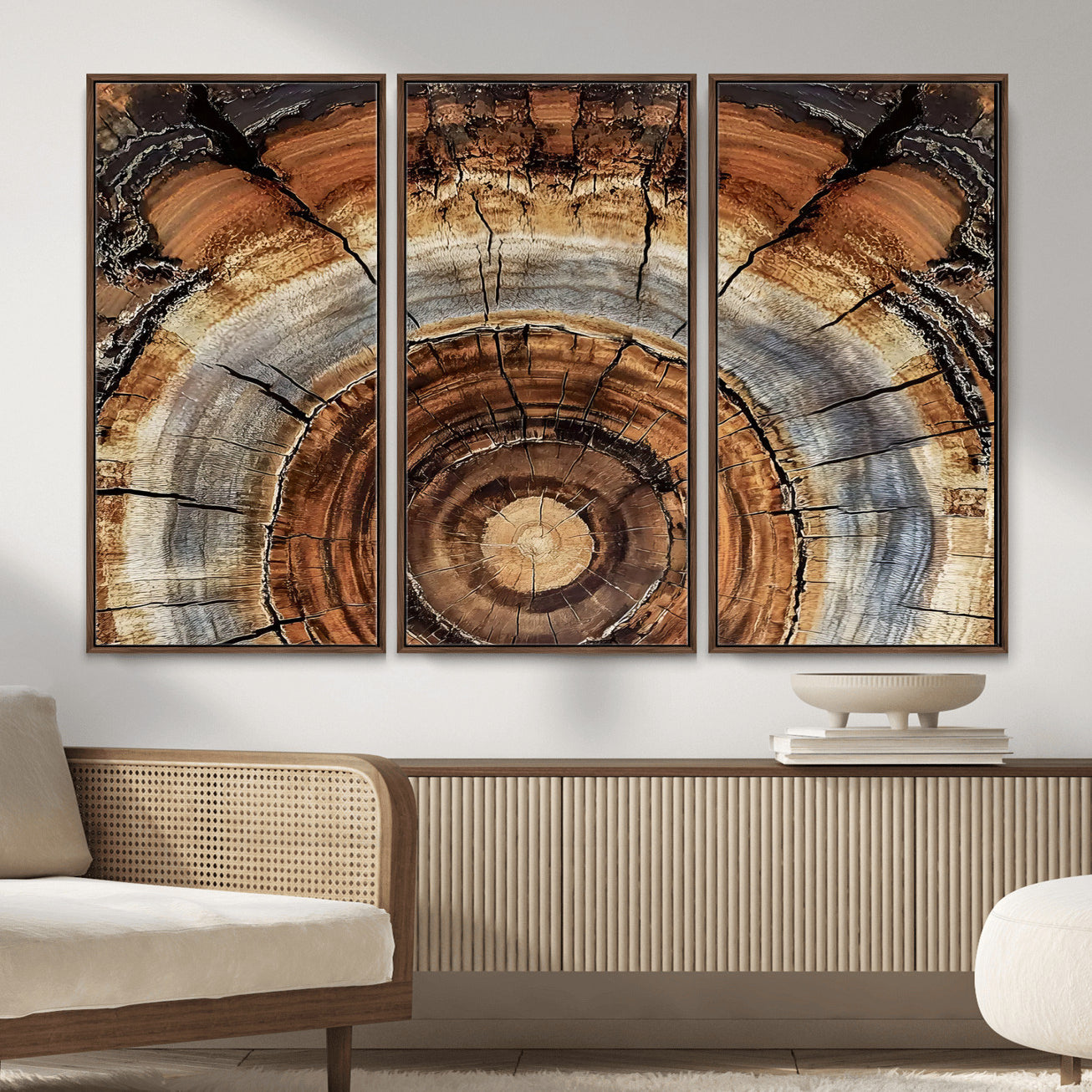15184146-MGV-CV-36X24 - Tree Rings Wall Art Canvas Print, Framed Wood Texture Art Picture Print, Rustic Pattern Perfect Rustic Organic Decor Artwork