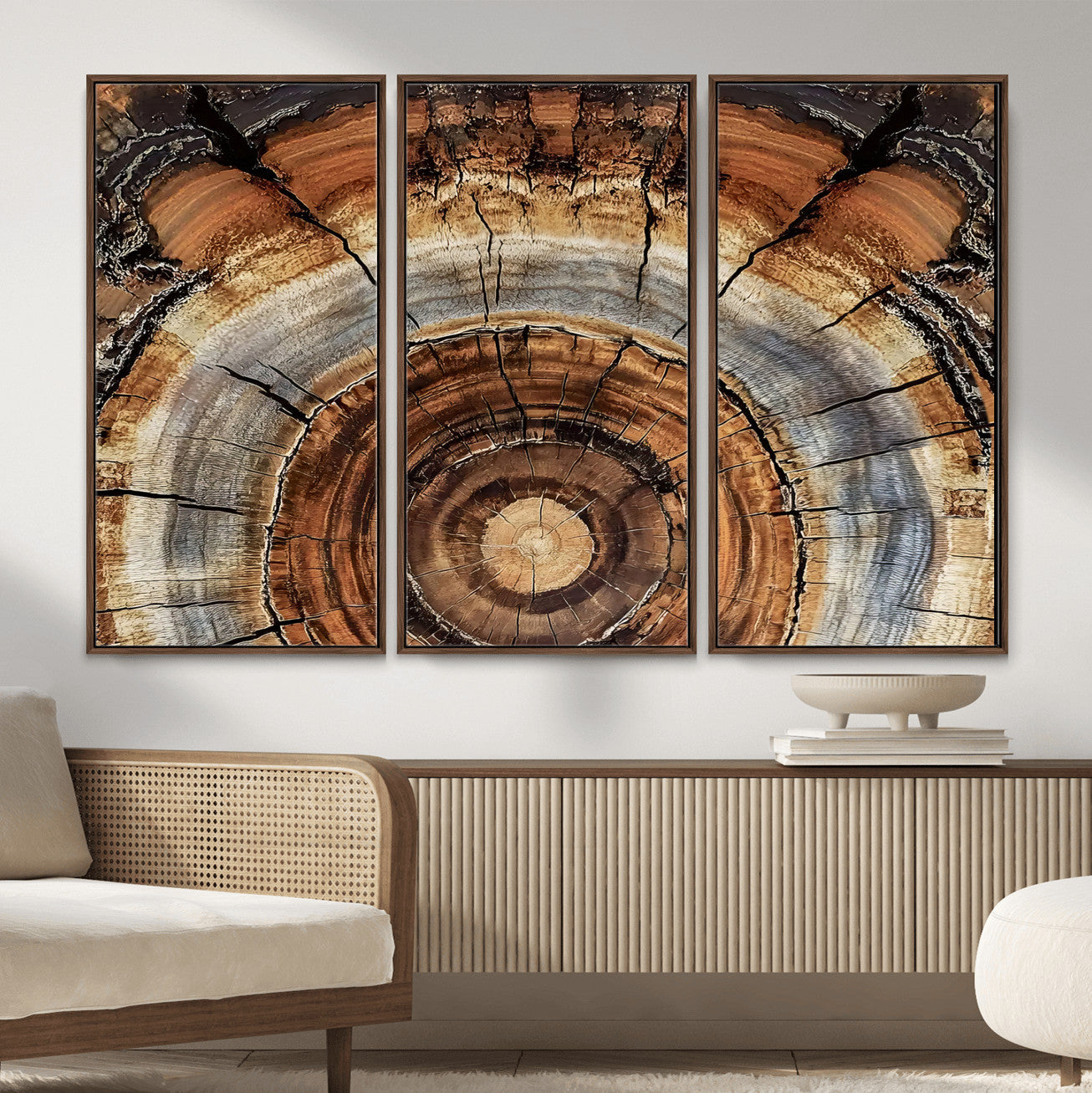 15184146-MGV-CV-36X24 - Tree Rings Wall Art Canvas Print, Framed Wood Texture Art Picture Print, Rustic Pattern Perfect Rustic Organic Decor Artwork