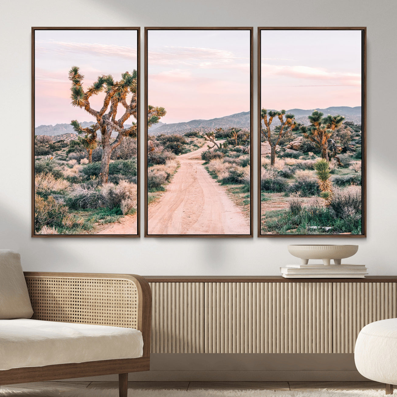 12540952-MGV-CV-36X24 - Desert Trail Wall Art – Canvas Print of Joshua Trees & Sunset Glow, Sandy Path Wilderness, Scenic Nature Escape Decor for Living Room, Office or Bedroom
